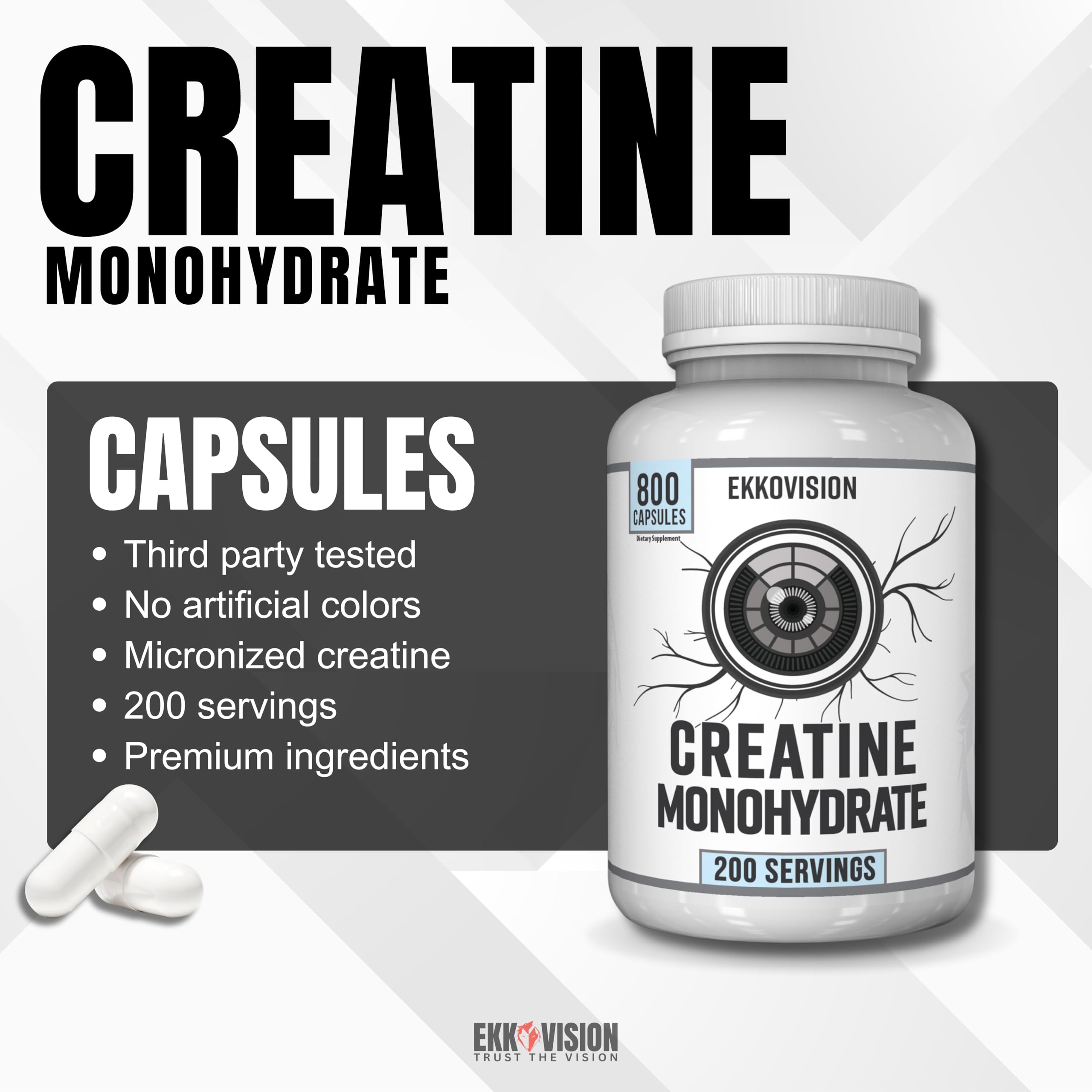Ekkovision Créatine Monohydrate - capsules pour énergie et endurance pendant les séances.