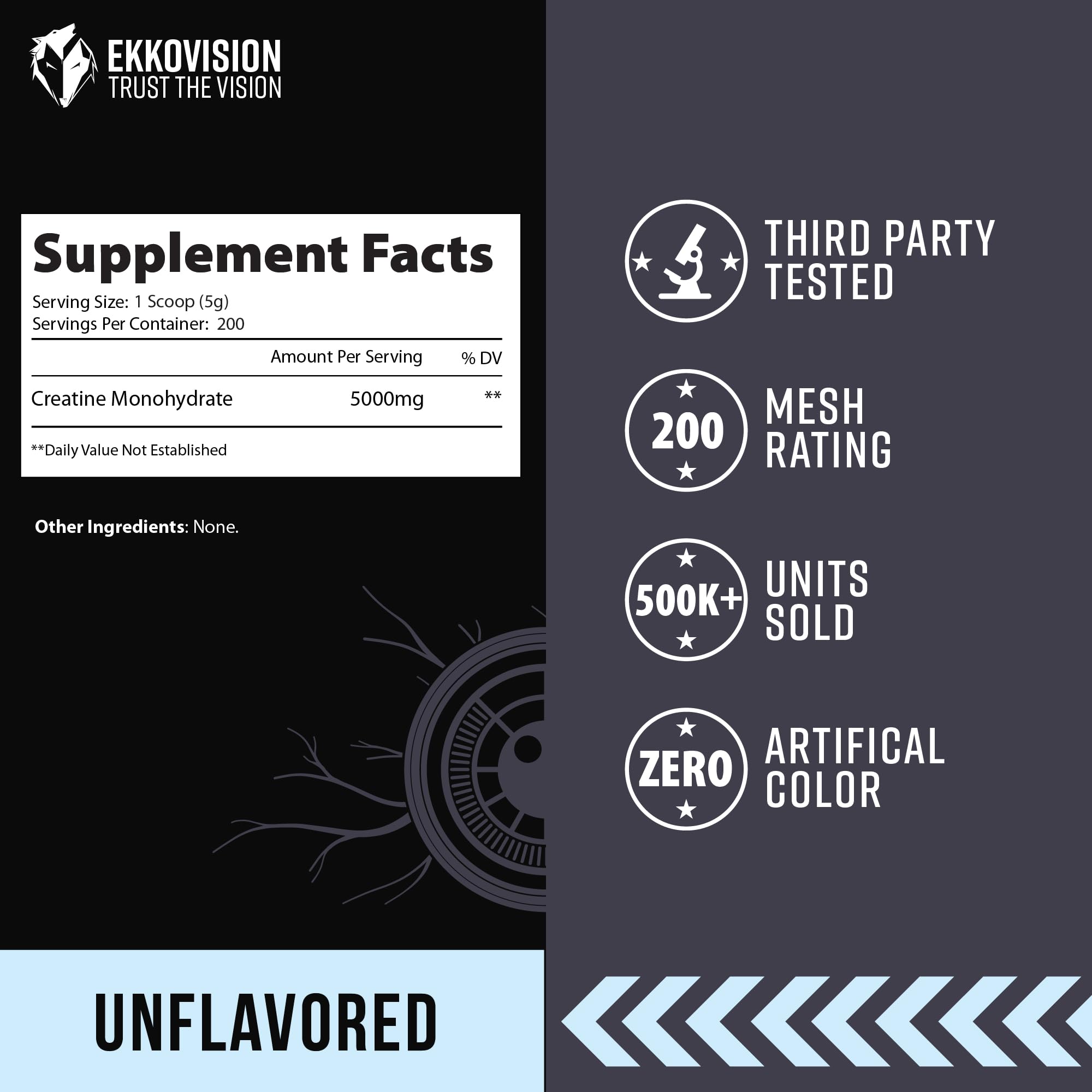 Ekkovision Créatine Monohydrate mélange-eau-smoothie pour une utilisation flexible.