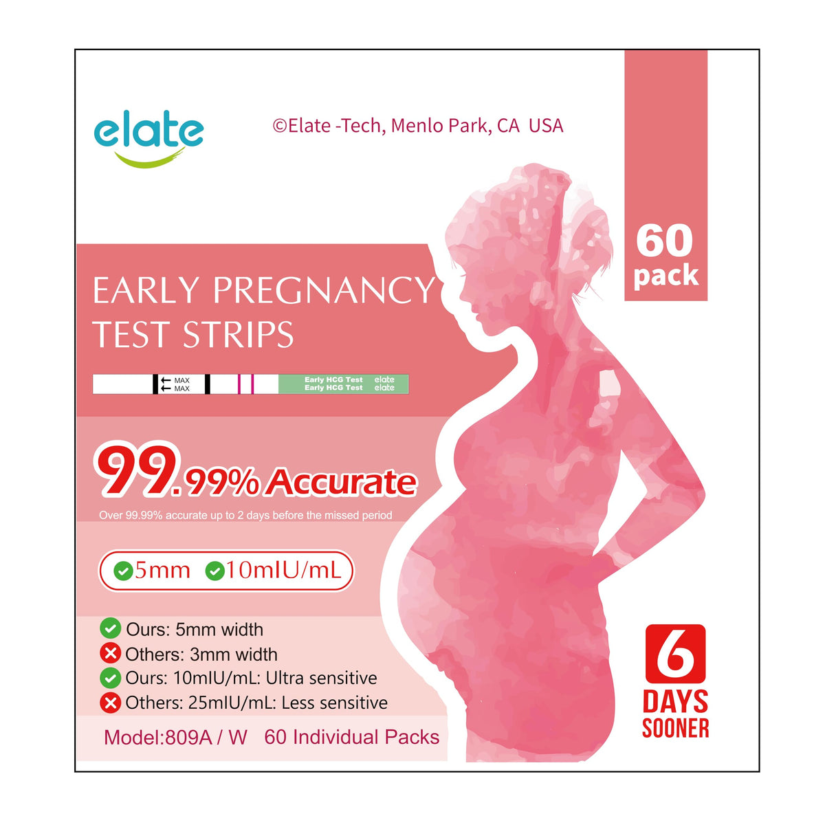 Bandelette Elate HCG ultra-sensible pour détection précoce.