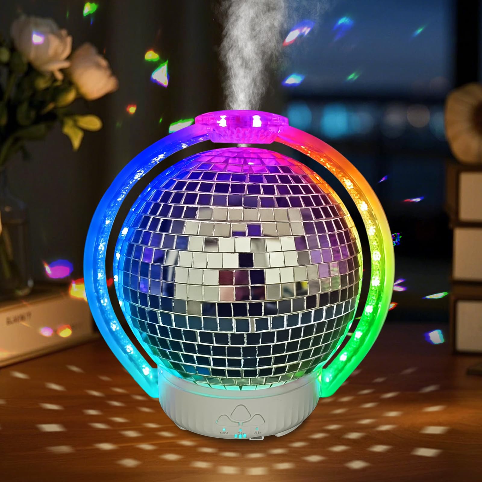 Diffuseur Elcxsla boule disco rotative pour ambiance festive et diffusion douce.