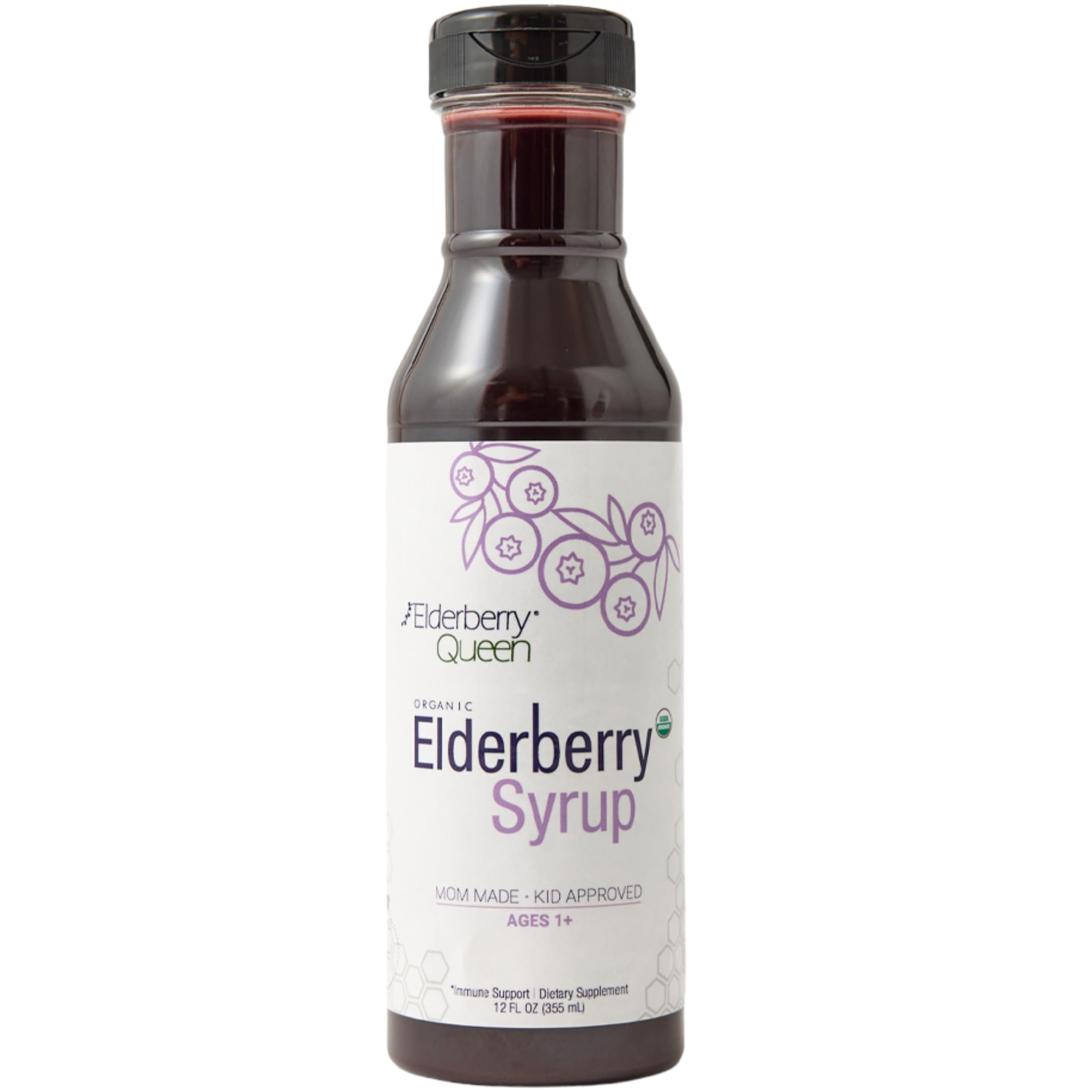 Bouteille Elderberry Queen 12 oz prête à l’emploi pour toute la famille.