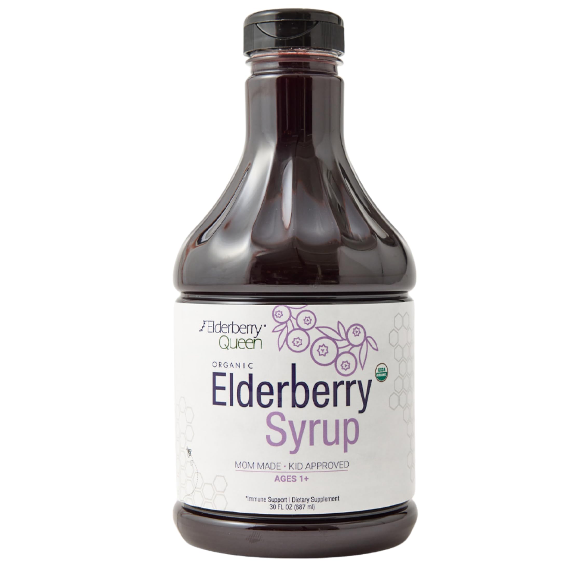 Elderberry Queen Sirop Sureau Noir Bouteille pratique pour la famille.