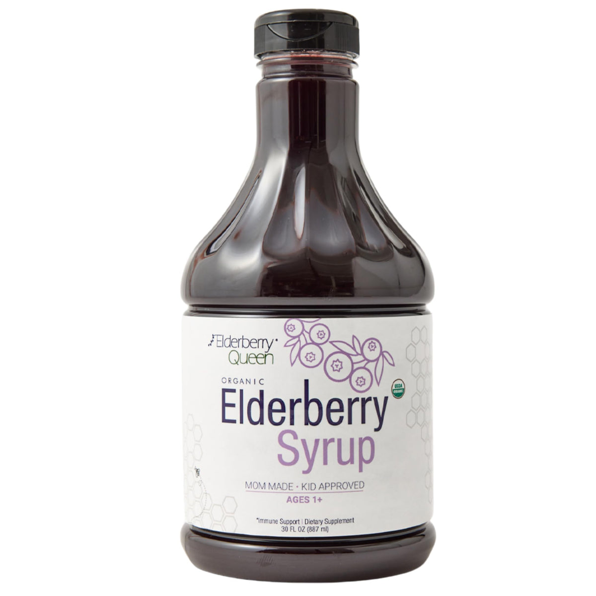Elderberry Queen Sirop Sureau Noir Bouteille pratique pour la famille.