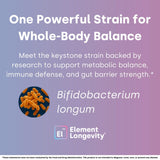 Element Longevity Probiotique, etiquette: met en avant les ingrédients et conseils d'utilisation.