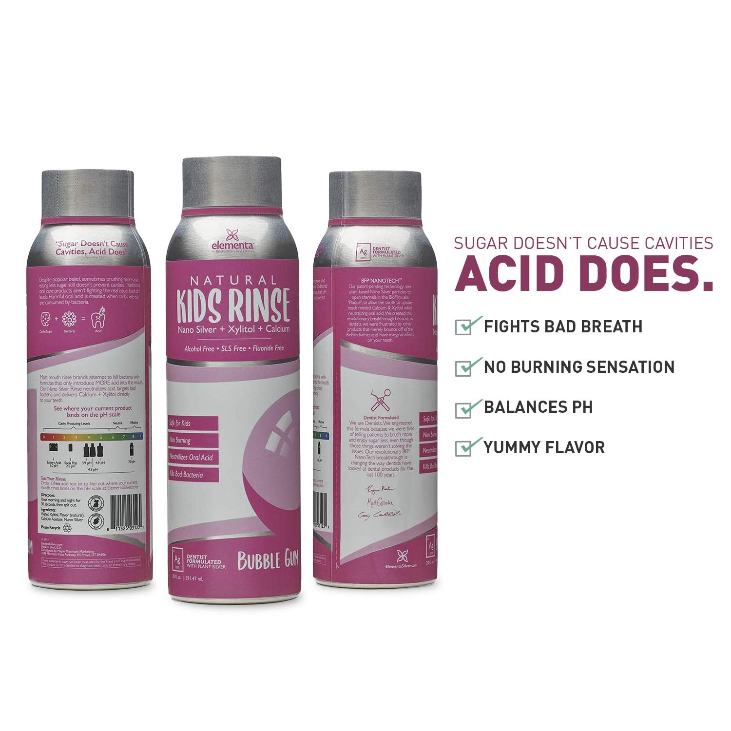 Elementa Silver bain de bouche pour enfants Bubble Gum, idéal après le brossage des dents.
