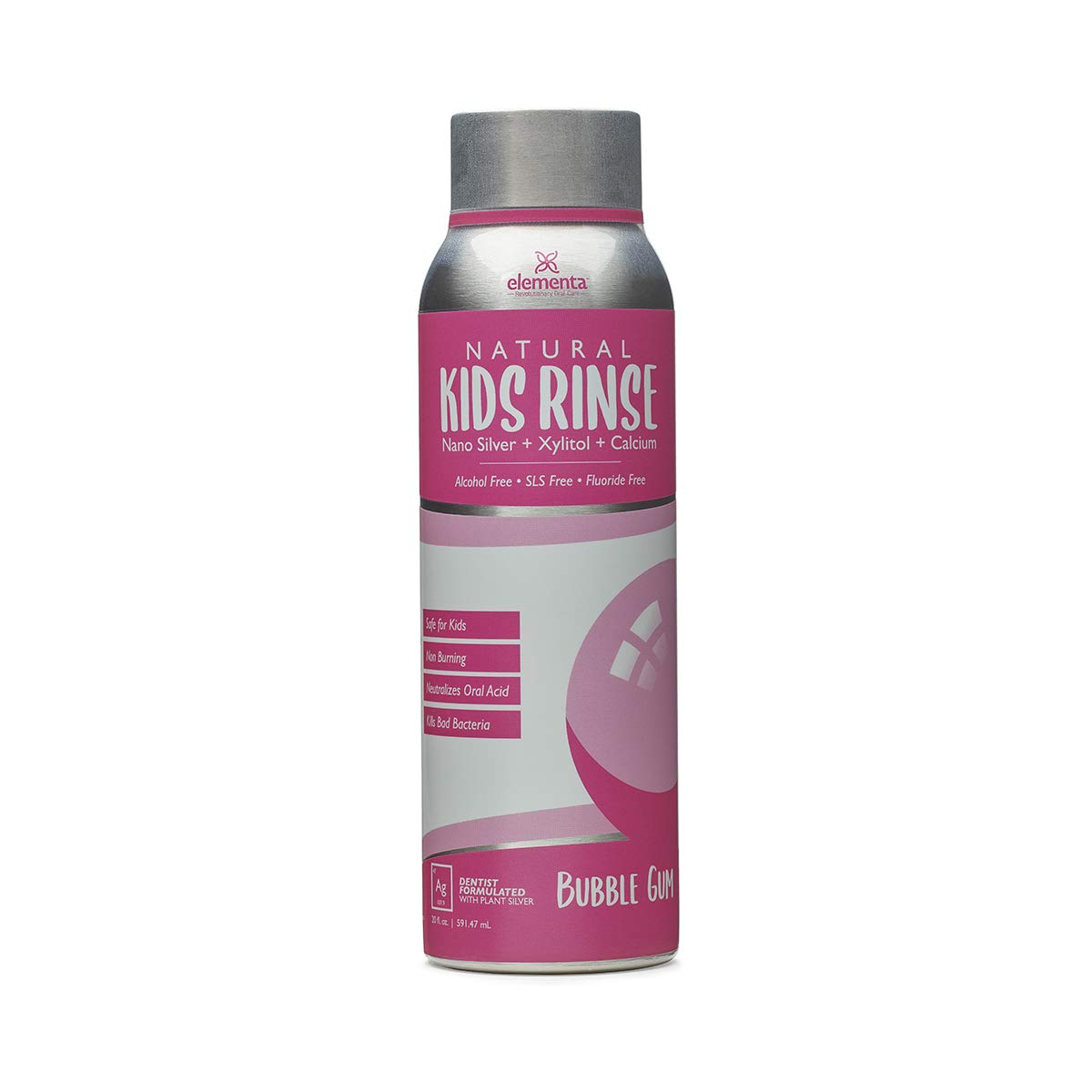 Elementa Silver bain de bouche pour enfants Bubble Gum, flacon pratique pour l'hygiène quotidienne.