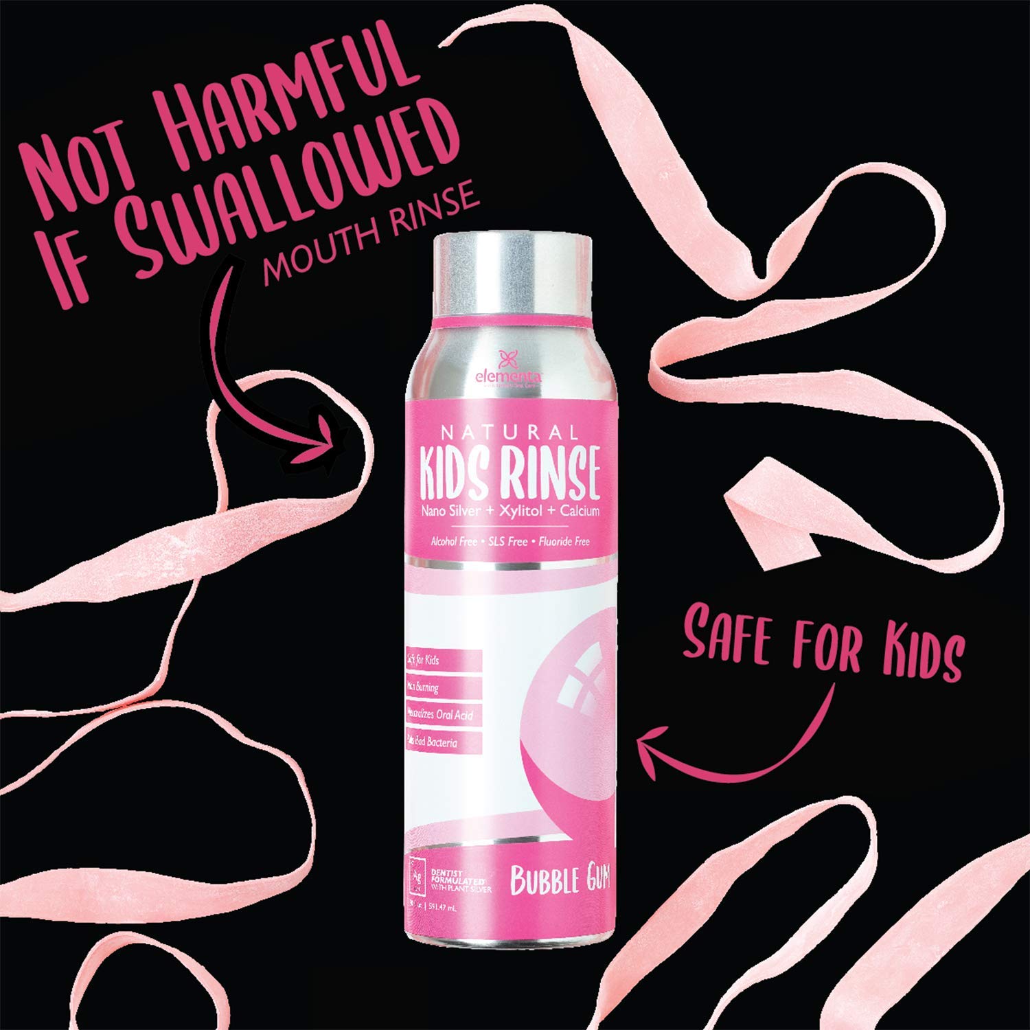 Elementa Silver bain de bouche pour enfants Bubble Gum, recommandé par les dentistes.