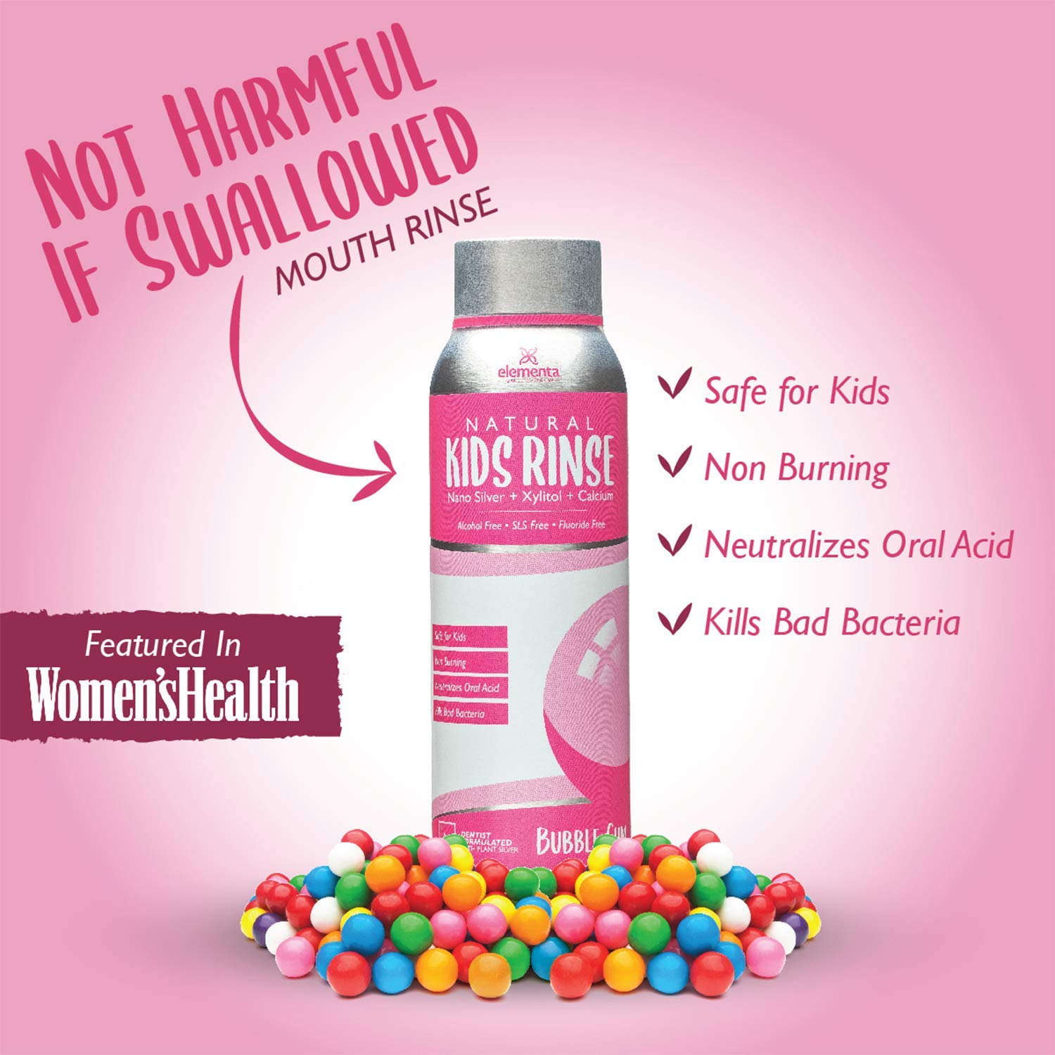 Elementa Silver bain de bouche enfants Bubble Gum, saveur agréable offrant une fraîcheur durable.