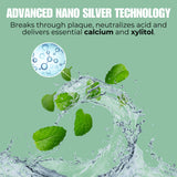 Bain de bouche menthe Elementa Silver, sensation rafraîchissante sans alcool.