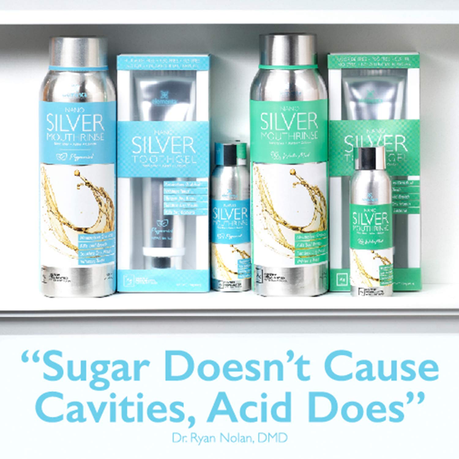 Texture fluide du rinçage Elementa Silver Nano Xylitol sans alcool.