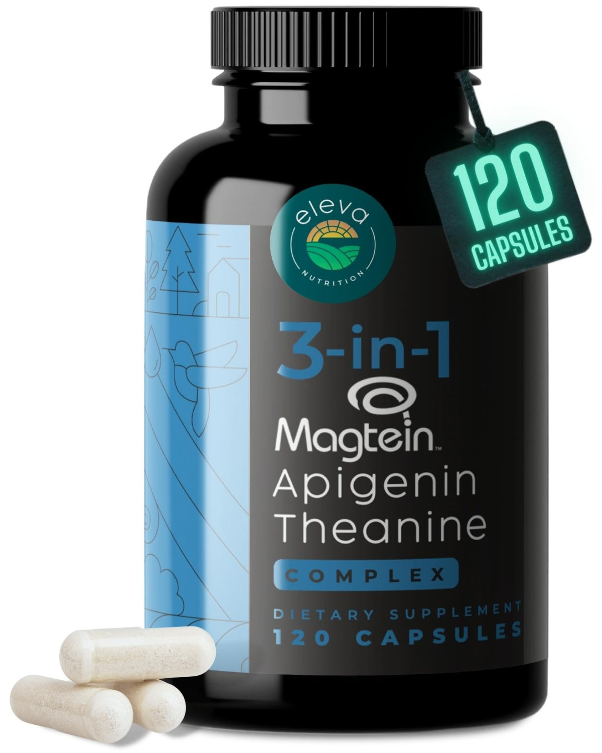 Eleva Nutrition – bouteille de capsules, détente nocturne naturelle.