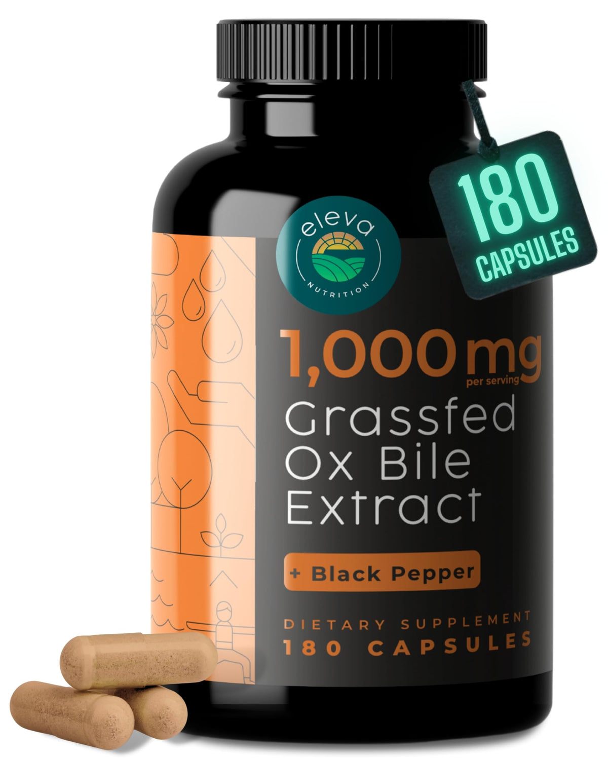 Gelules Ox Bile Eleva Nutrition avec poivre noir, soutien digestif potentiel.