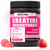 Gommes ElevateLife Creatine 5000mg en bouteille, soutien potentiel à l'effort.
