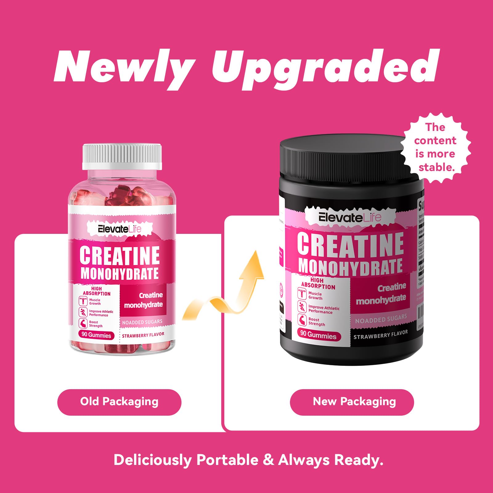 Gommes saveur fraise ElevateLife Creatine, texture gélifiée et goût agréable.
