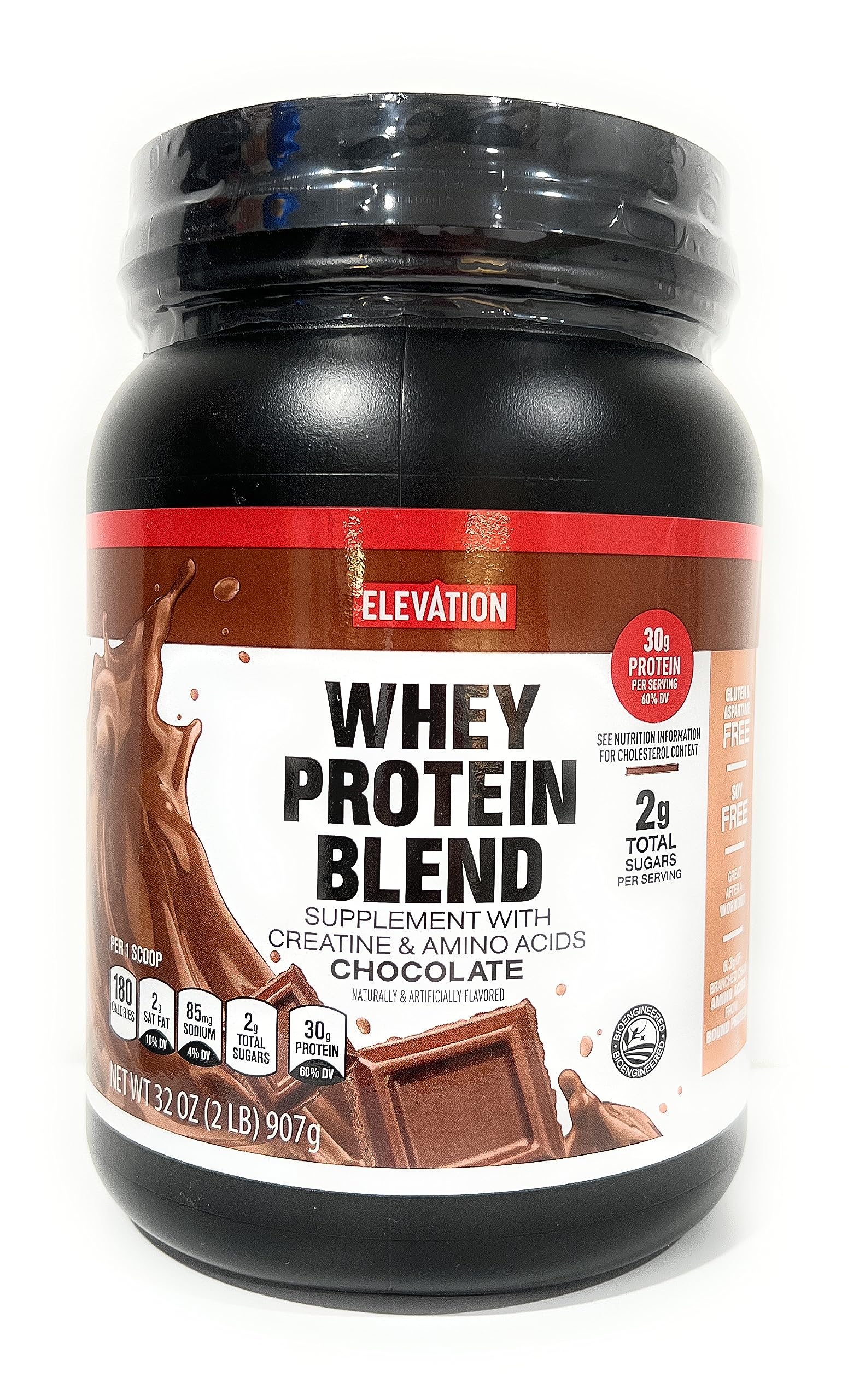 Elevation Millville poudre protéinée chocolat, 32 oz, source pratique de protéines pour le quotidien.