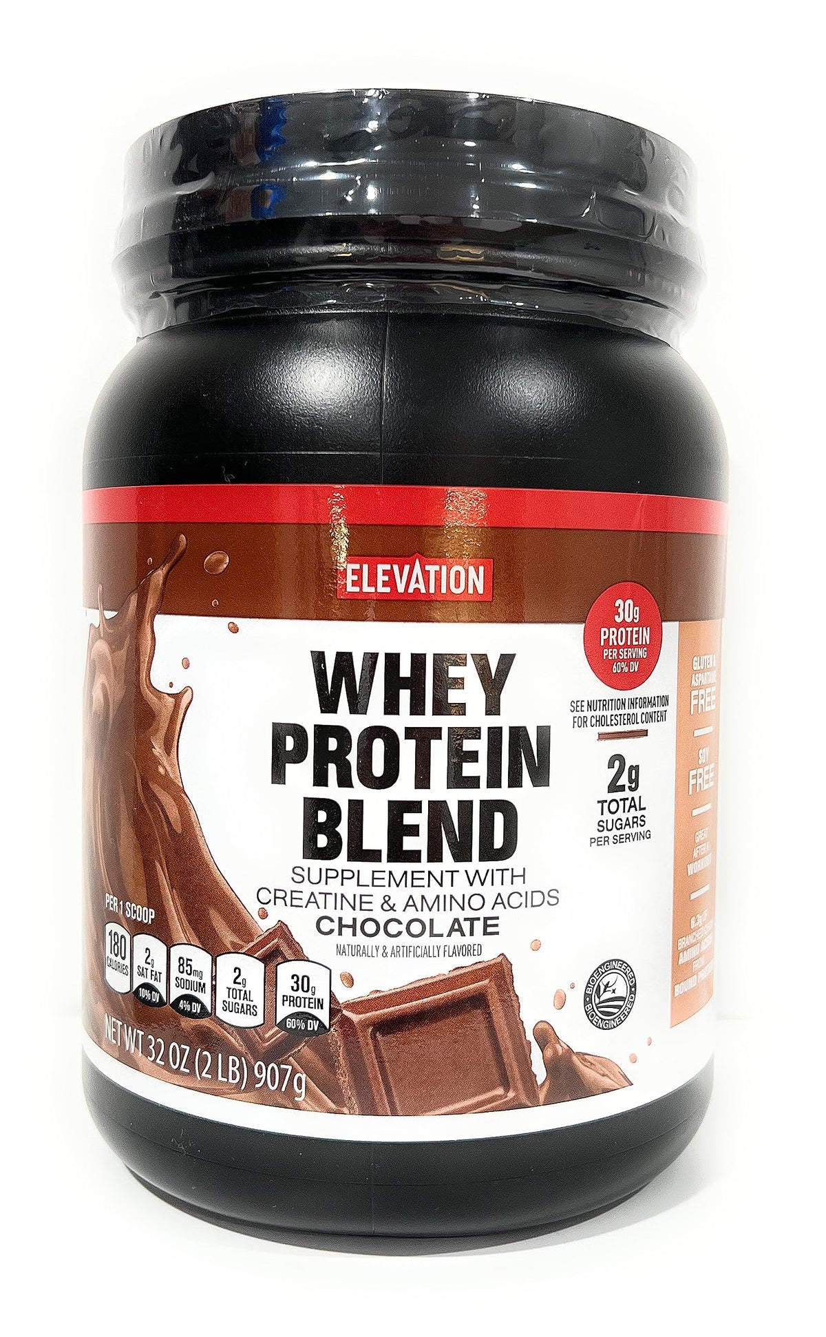 Elevation Millville poudre protéinée chocolat, 32 oz, source pratique de protéines pour le quotidien.