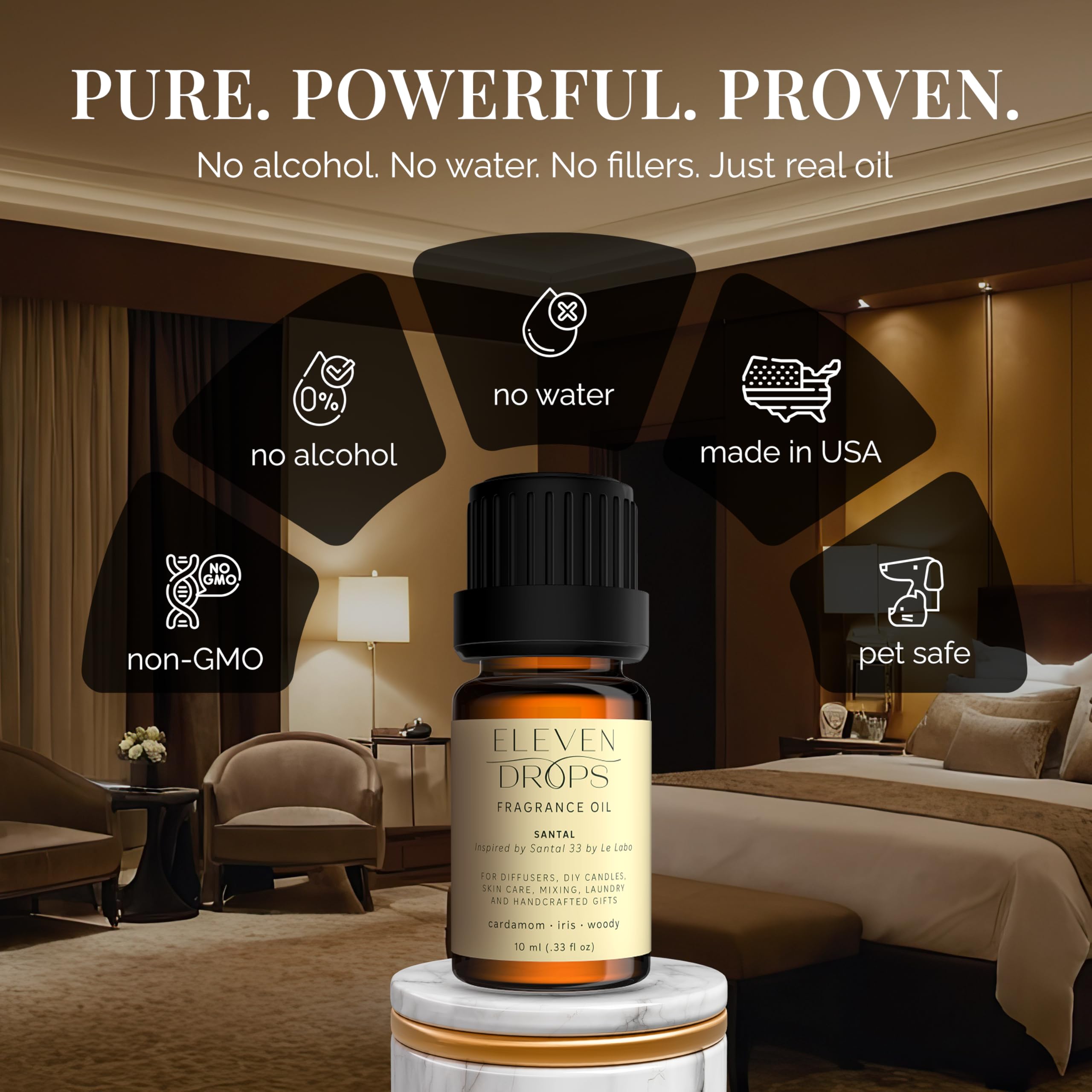 Eleven Drops Santal Aroma: diffuseur à roseaux pour parfum discret toute la journée.