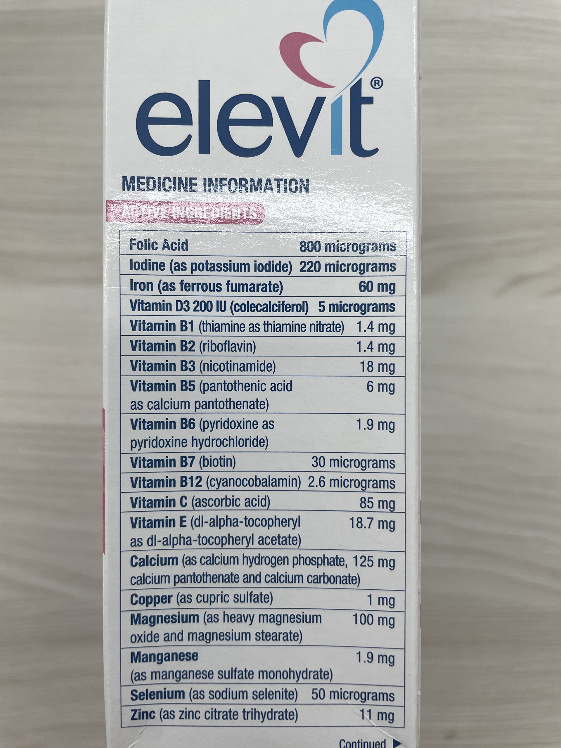 Élevit TAB avec iode — emballage clair avec informations utiles.