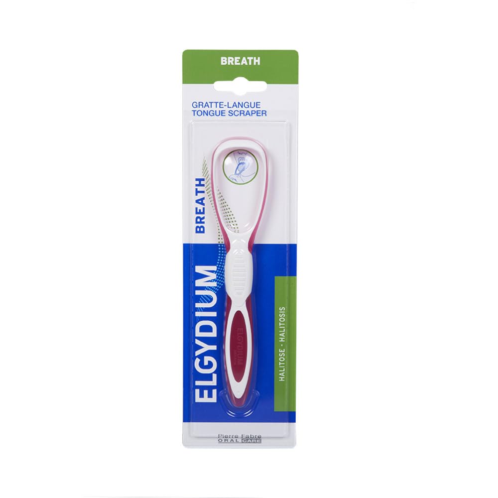 Elgydium Gratte-langue ergonomique nettoie la langue et améliore la fraîcheur buccale.
