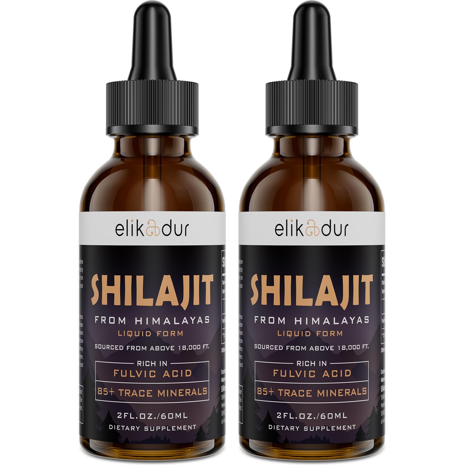 Elikadur Shilajit gouttes dans une bouteille avec pipette, usage pratique au quotidien.