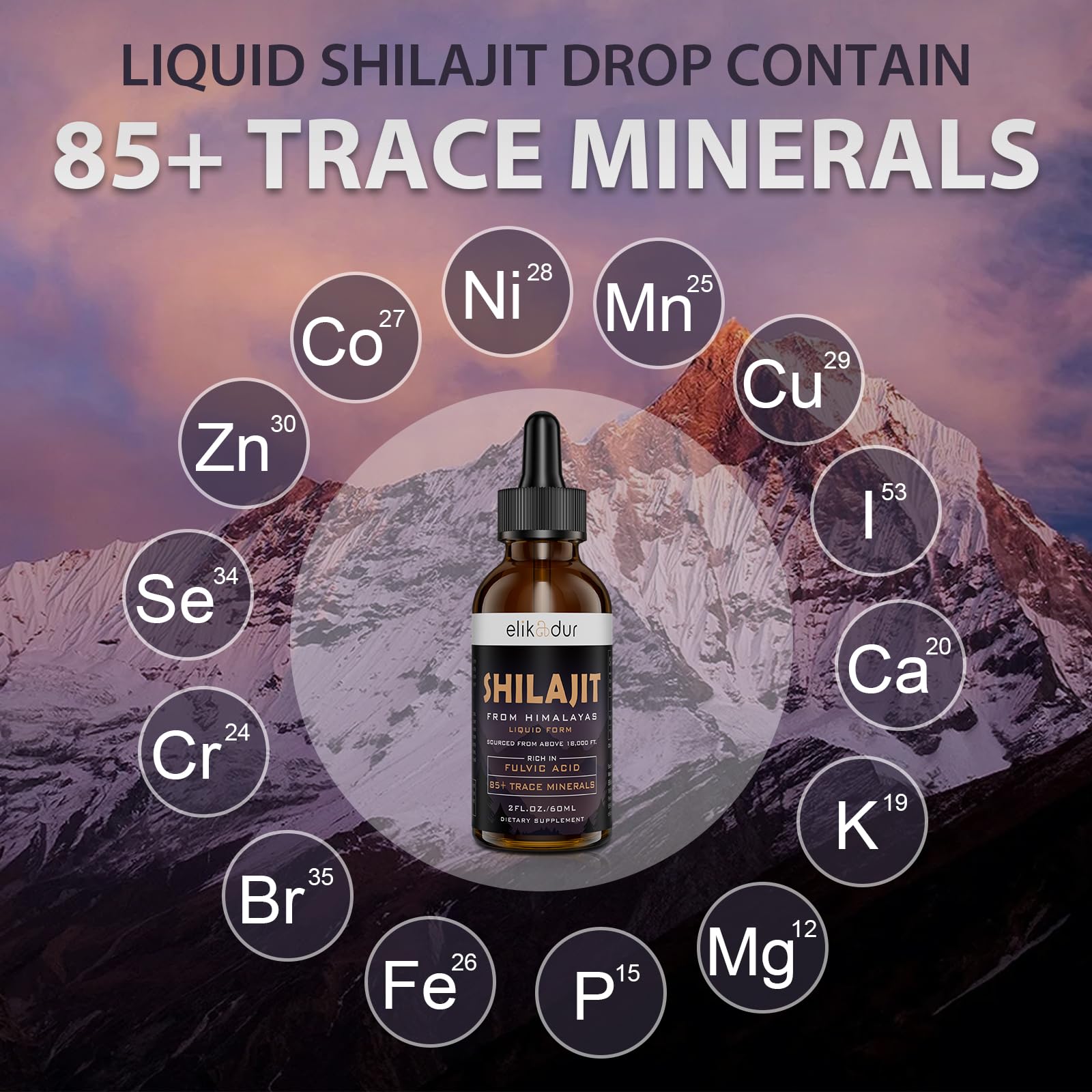 Elikadur Shilajit contient 85 minéraux trace pour soutenir l’énergie et la vitalité.
