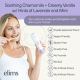 Dentifrice ELIMS blanchissant doux grâce à des ingrédients naturels.