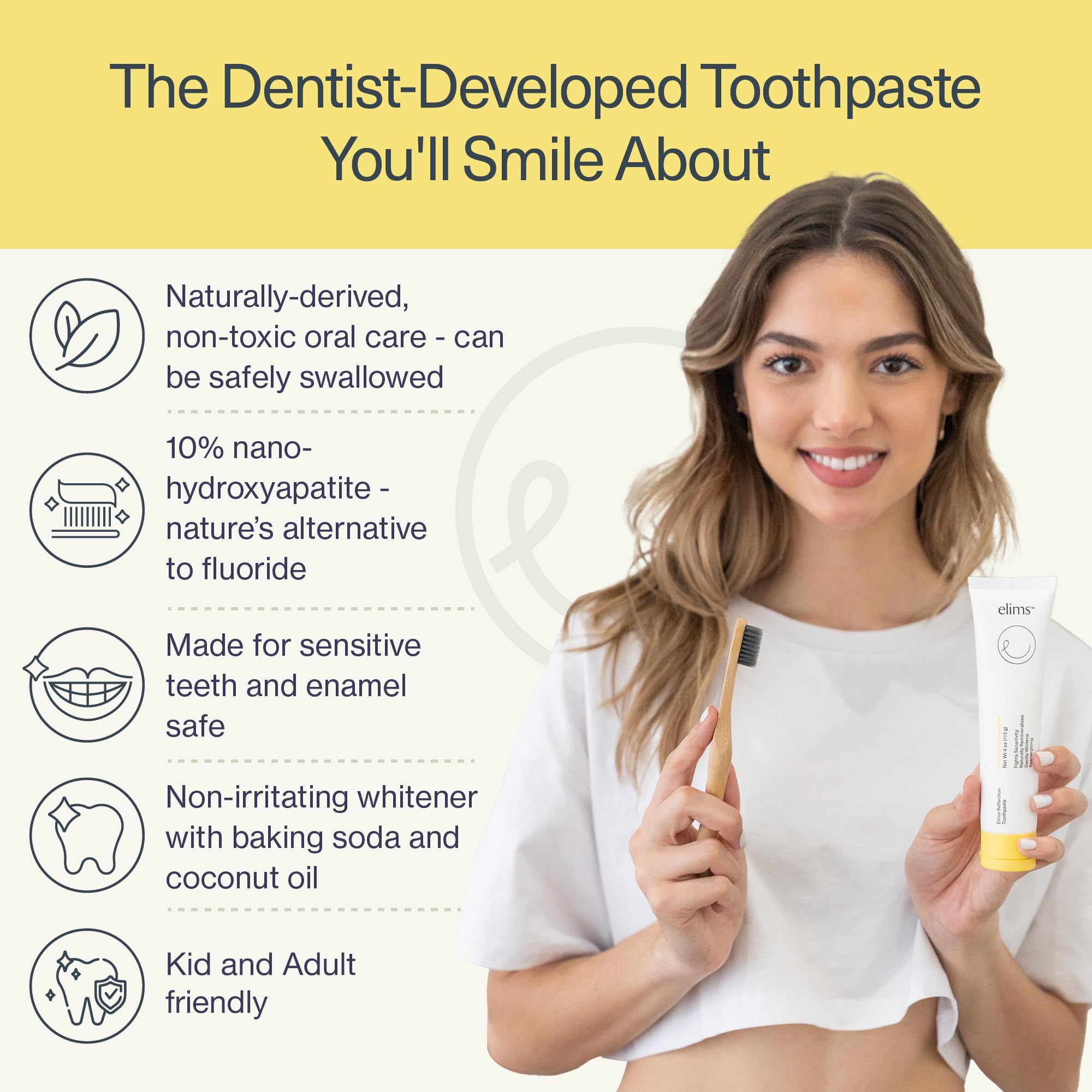 ELIMS dentifrice sans fluorure, alternative sûre pour le soin quotidien des dents.