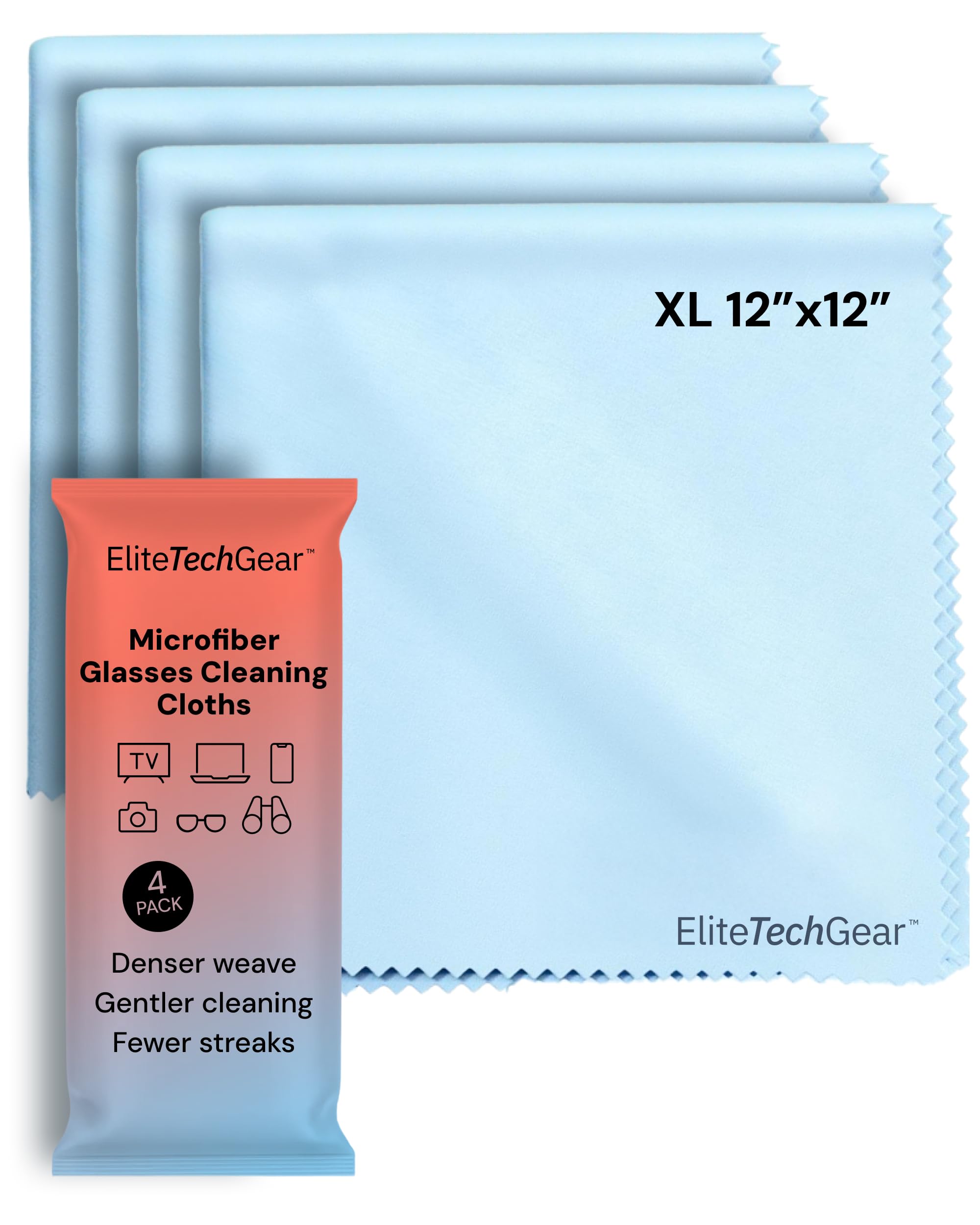 Chiffon microfibre Elite Screens 12x12 pouces bleu pour un nettoyage sans traces sur écrans