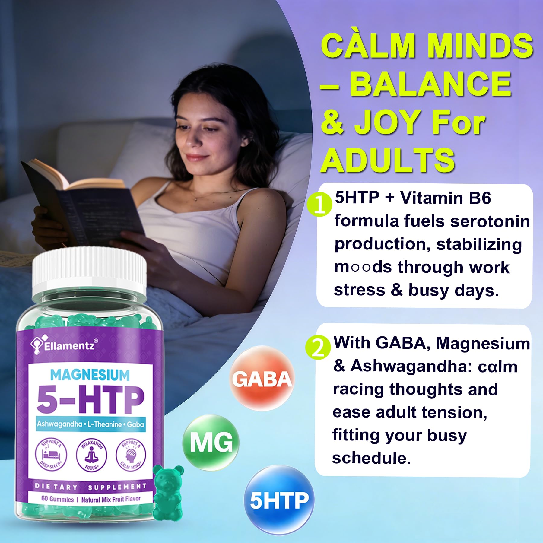 ELLAMENTZ bonbons gélifiés – 5-HTP et L-tryptophane soutiennent le calme.