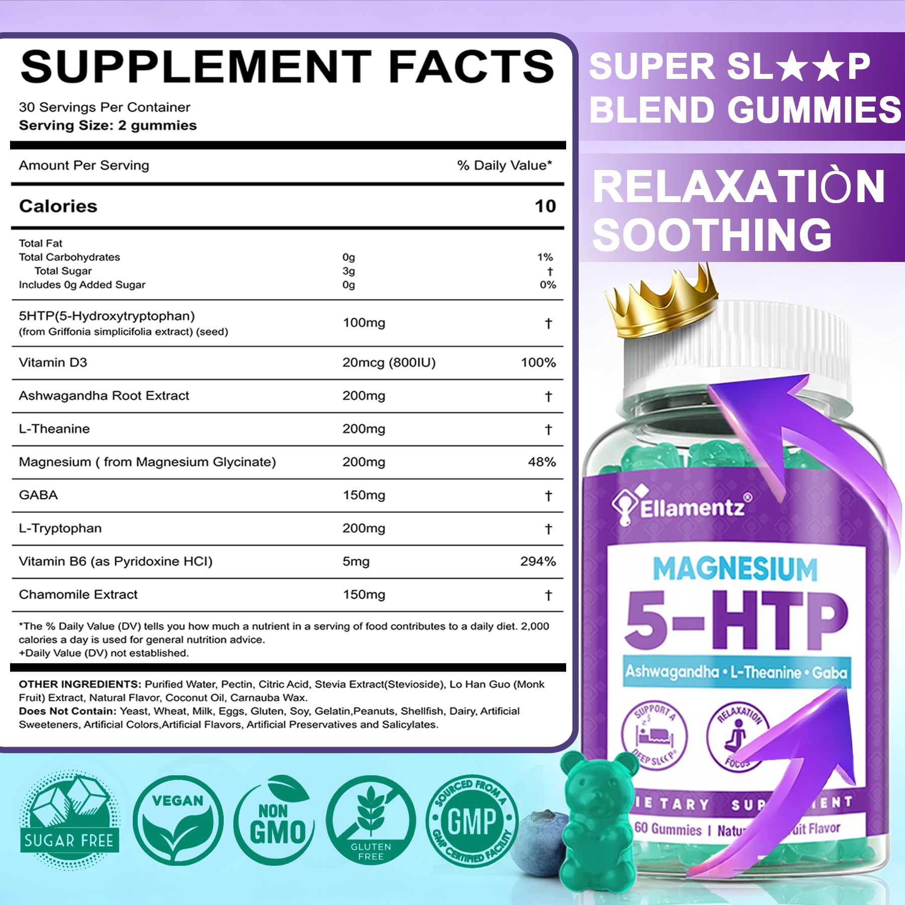 ELLAMENTZ bonbons gélifiés – ingrédients pour absorption optimale.