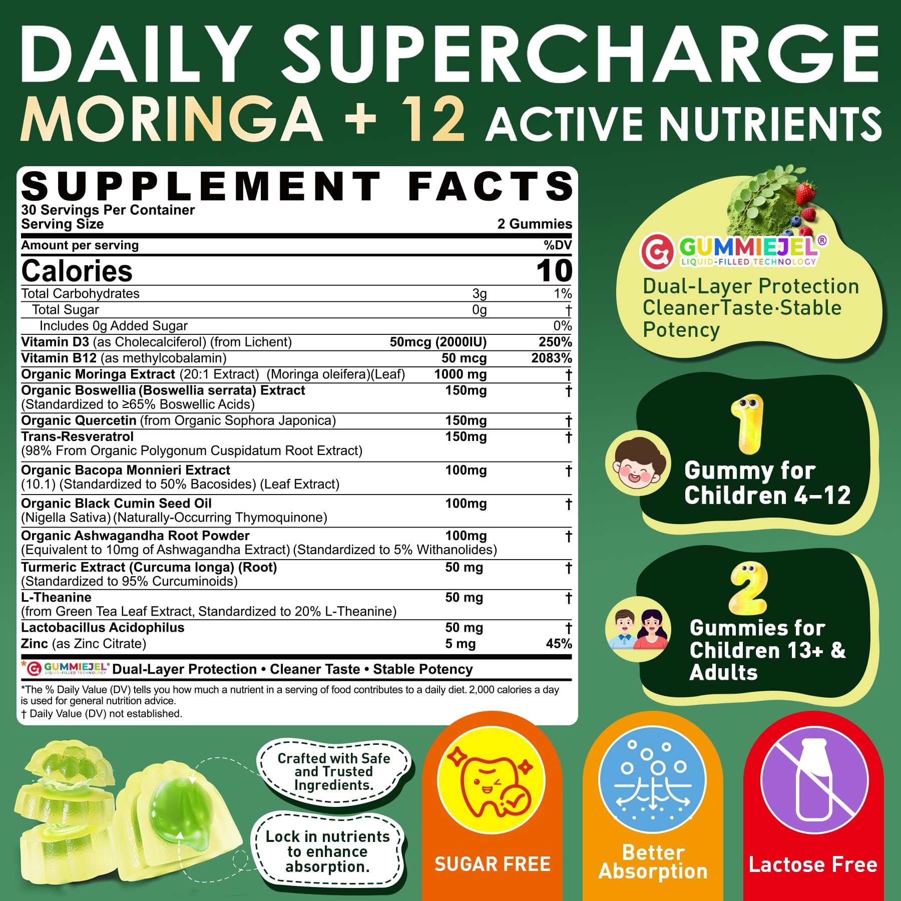 ELLAMENTZ bonbons gélifiés Moringa – Gommes rouges: texture agréable et énergie durable.