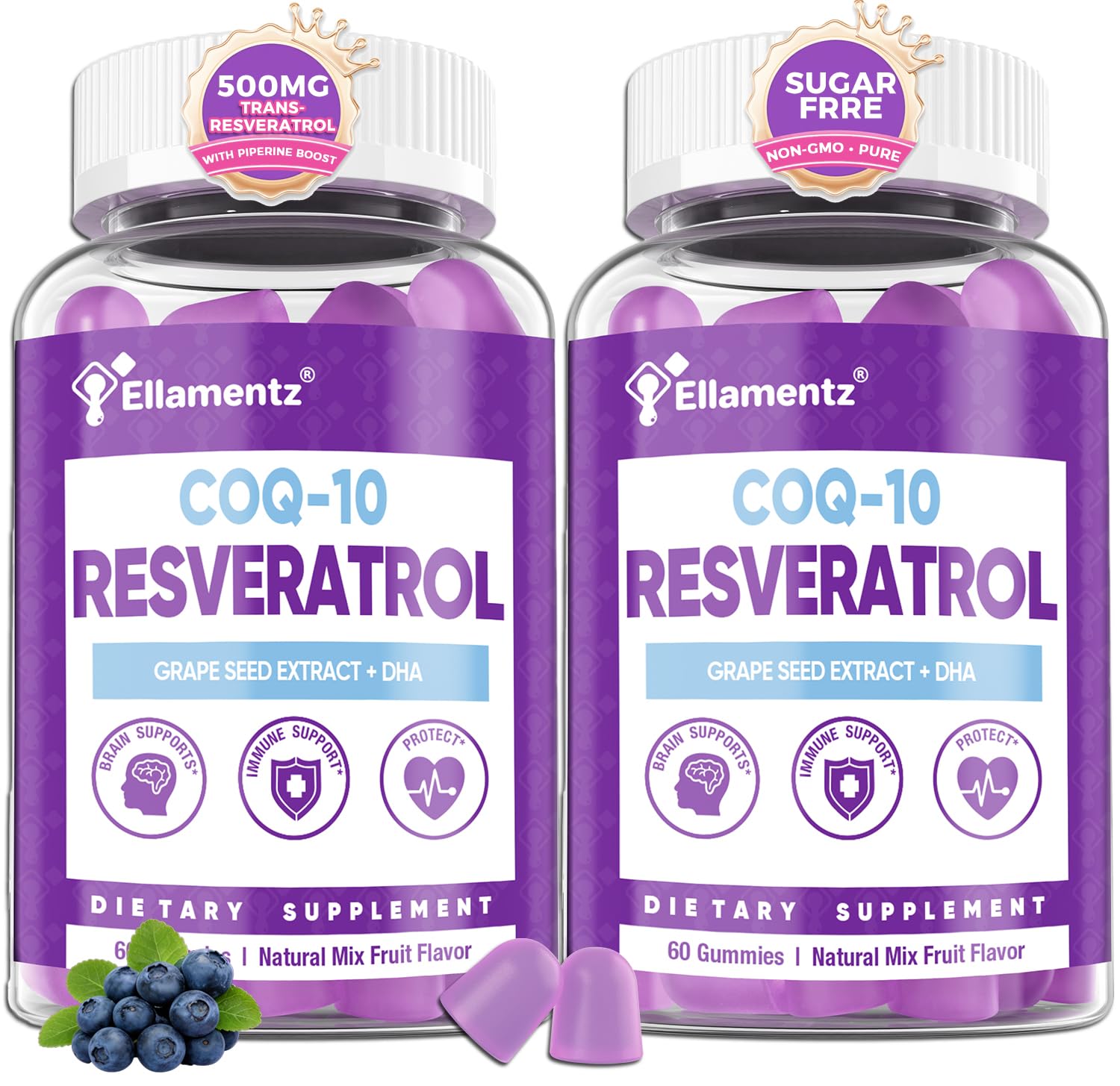 ELLAMENTZ gommes résveratrol dans une bouteille, usage quotidien pratique.