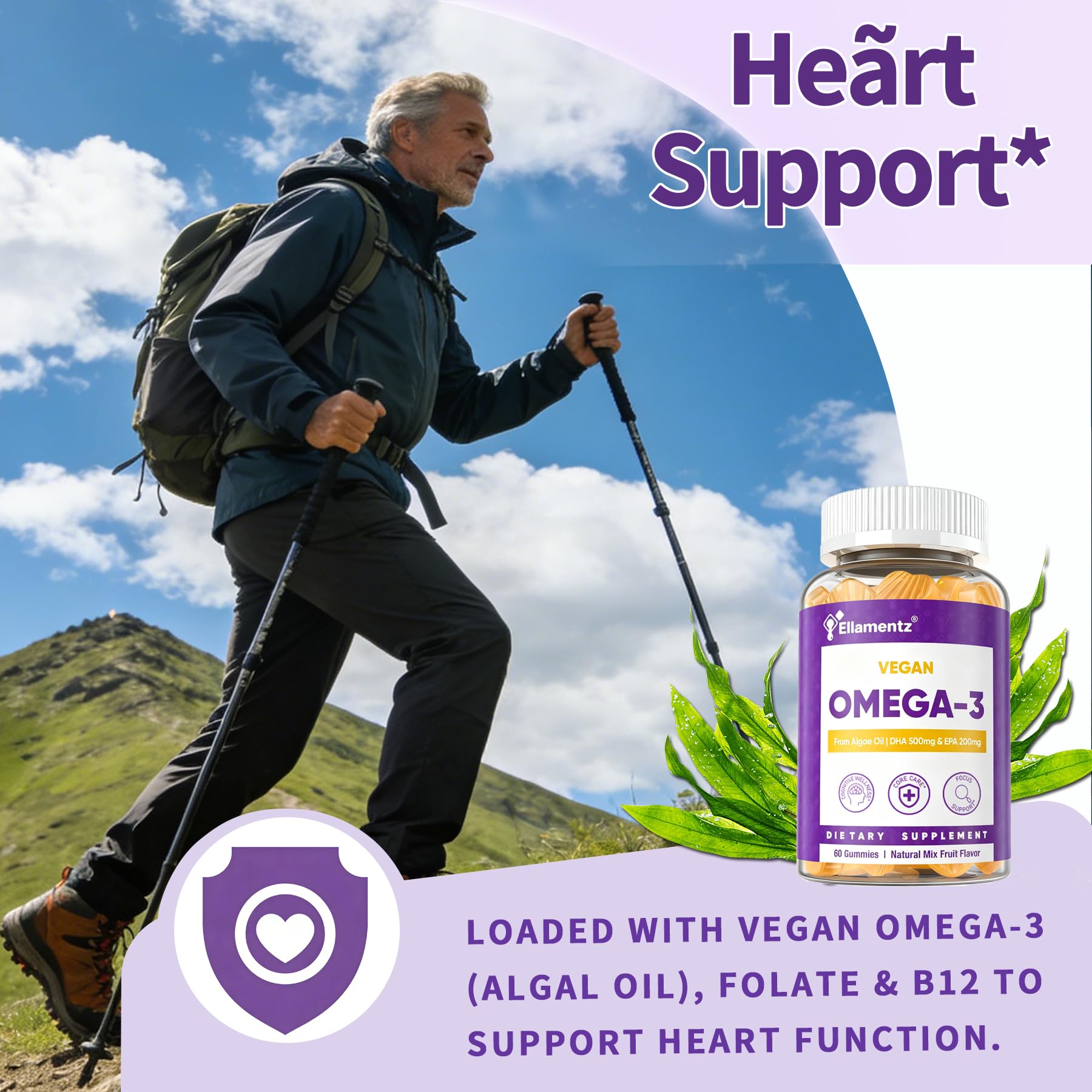 ELLAMENTZ gommes oméga-3 véganes, texture souple adaptée à une prise quotidienne.