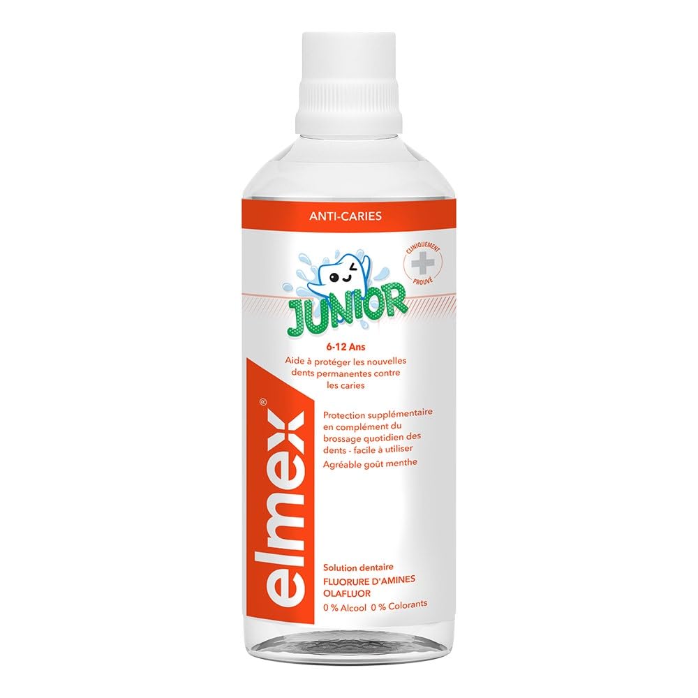 Elmex Junior bouteille 400 ml, pratique pour la routine quotidienne des enfants.