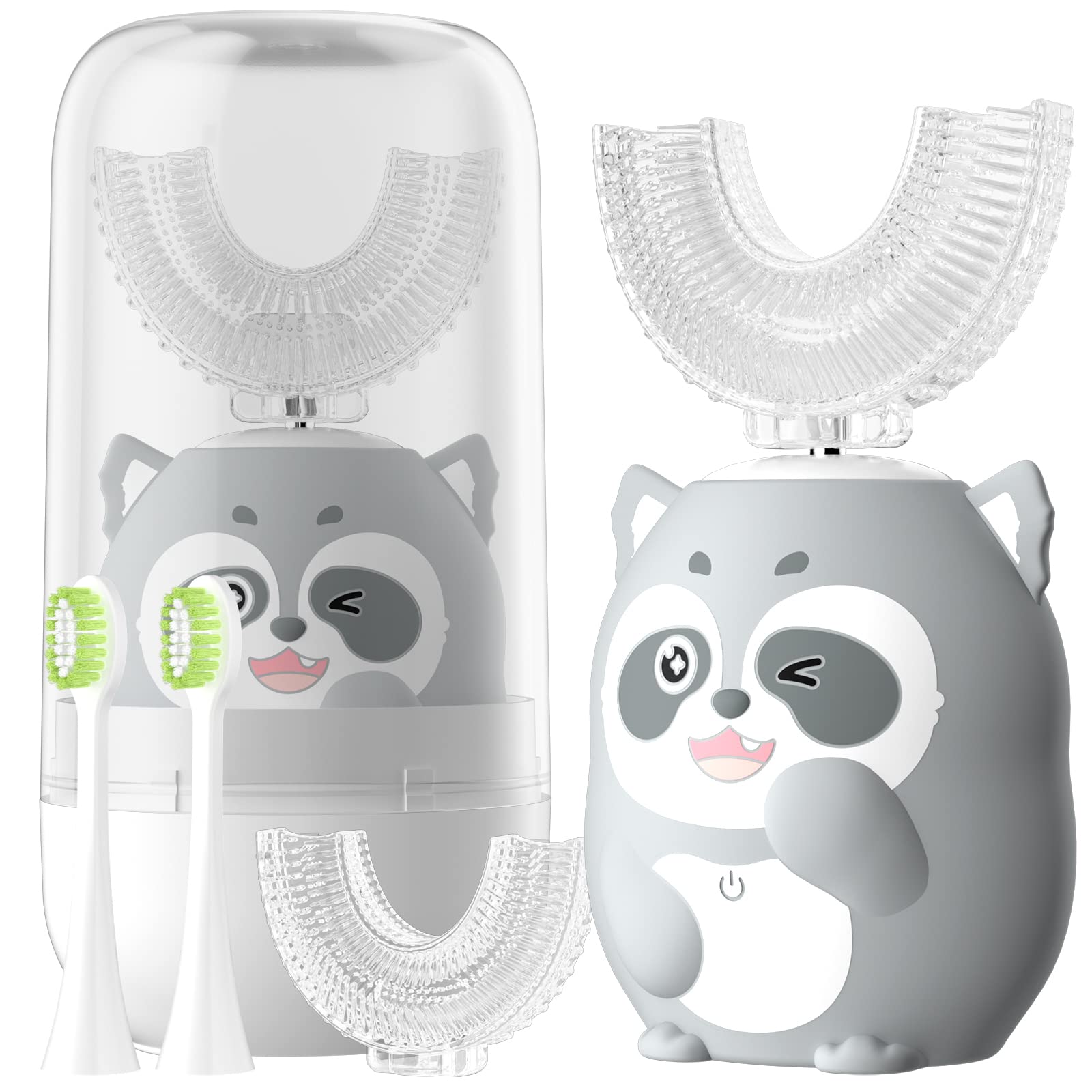 Brosse ELOTAME pour enfants en U, design cartoon gris, brossage amusant et efficace