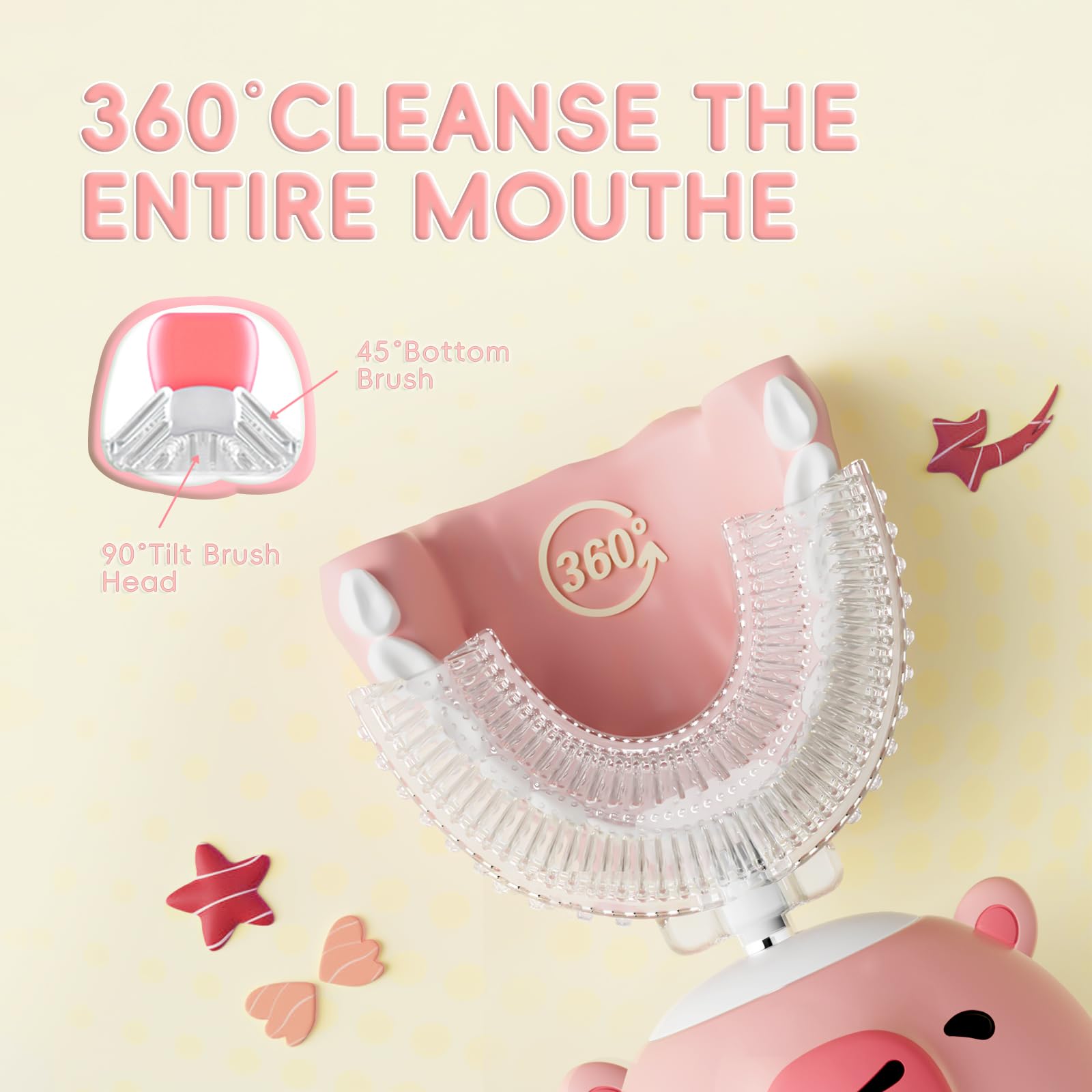 Nettoyage 360° ciblant toutes les dents des enfants capybara.