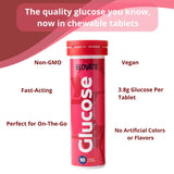 Tablettes glucose ELOVATE, framboise, mâchage facile et rapide.