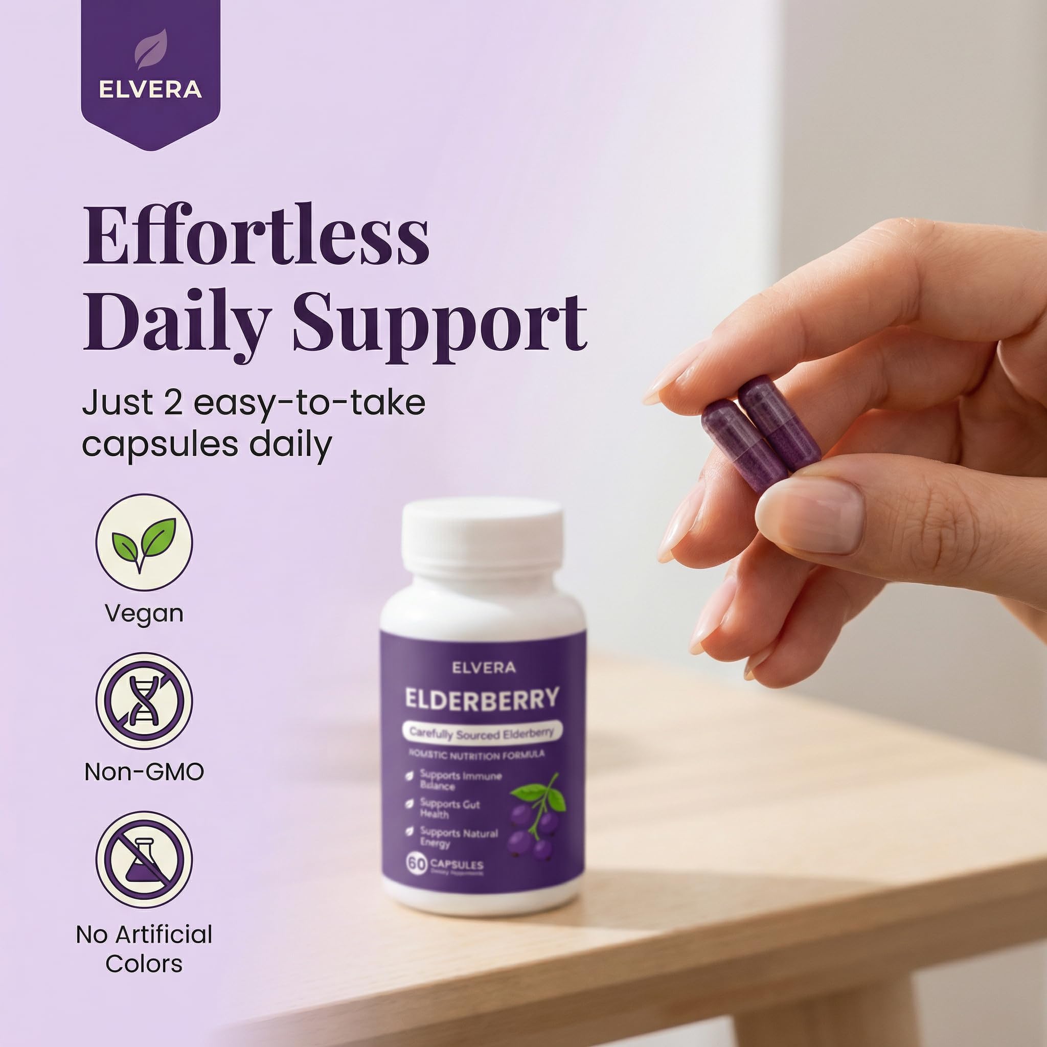 ELVERA Sureau noir bio-gélules : confort digestif et soutien immunitaire potentiel.