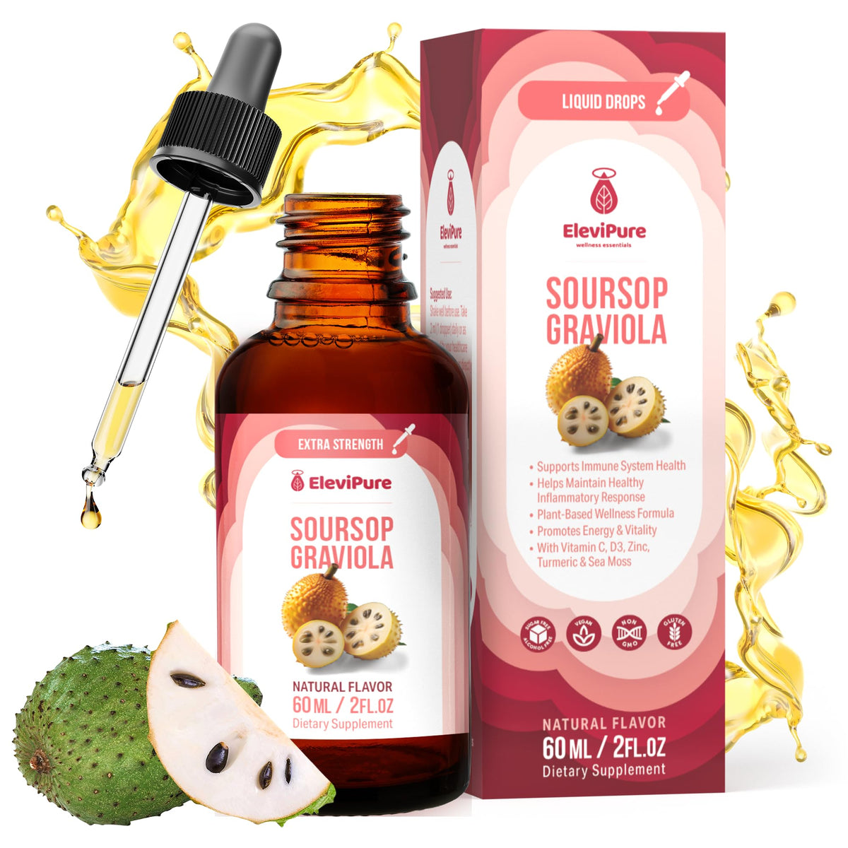 ElviPure Soursop Bitters – bouteille prête à l’emploi, soutien quotidien du bien-être.