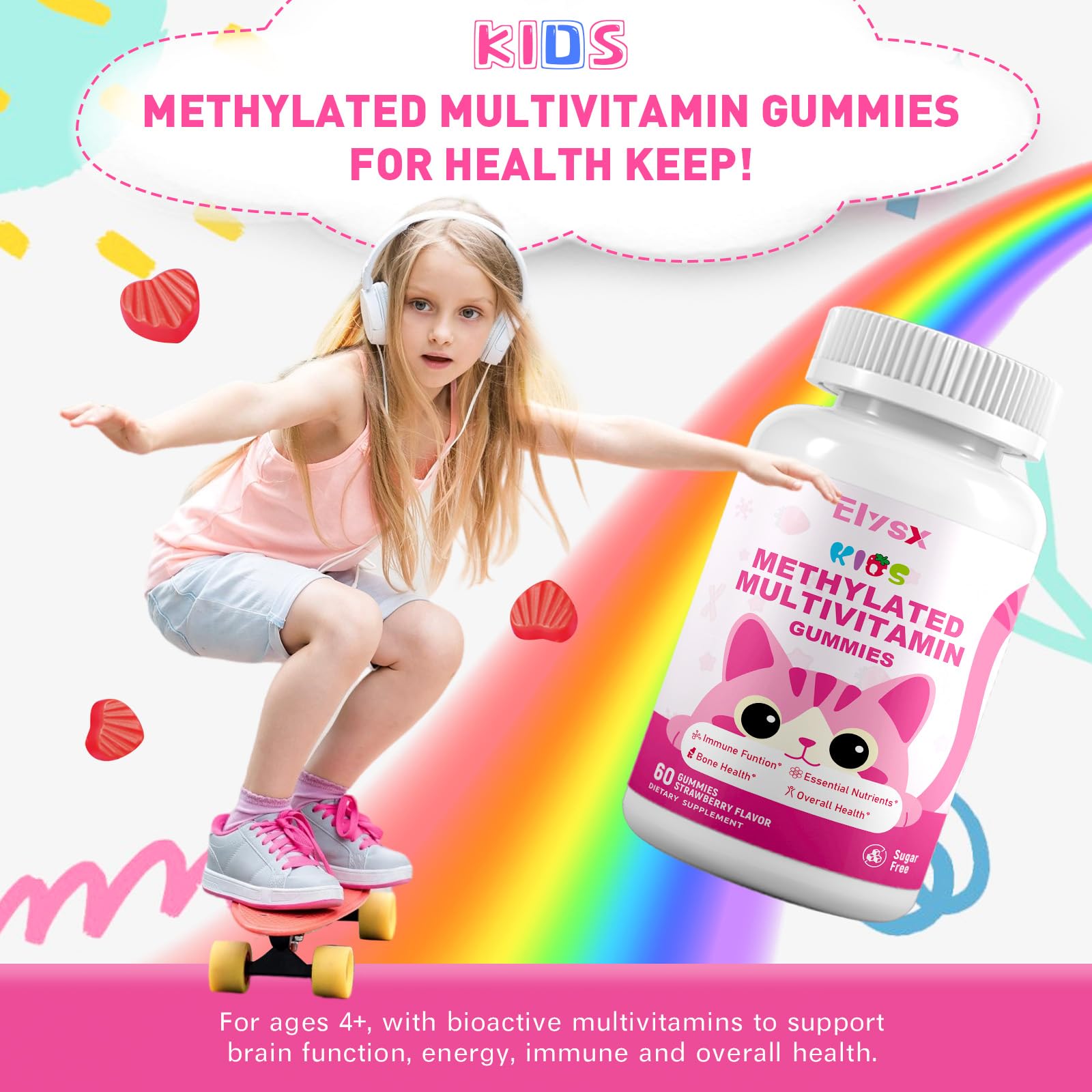 Bonbons gélifiés Élysx Kids avec choline et inositol, soutien des fonctions nerveuses et de l'énergie.