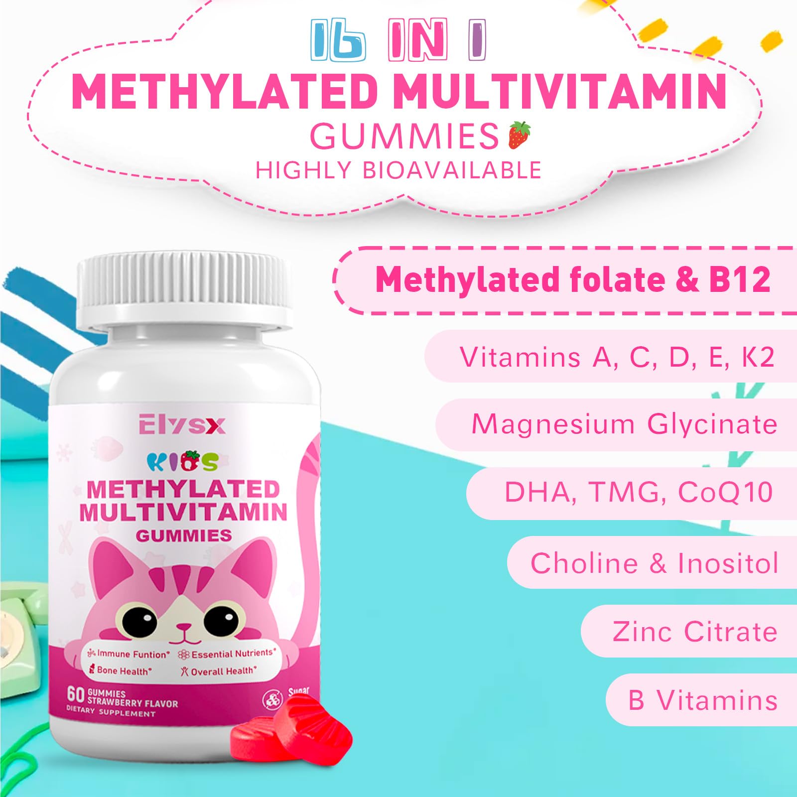 Bonbons gélifiés Élysx Kids avec zinc citrate, contribuent à un système immunitaire équilibré.