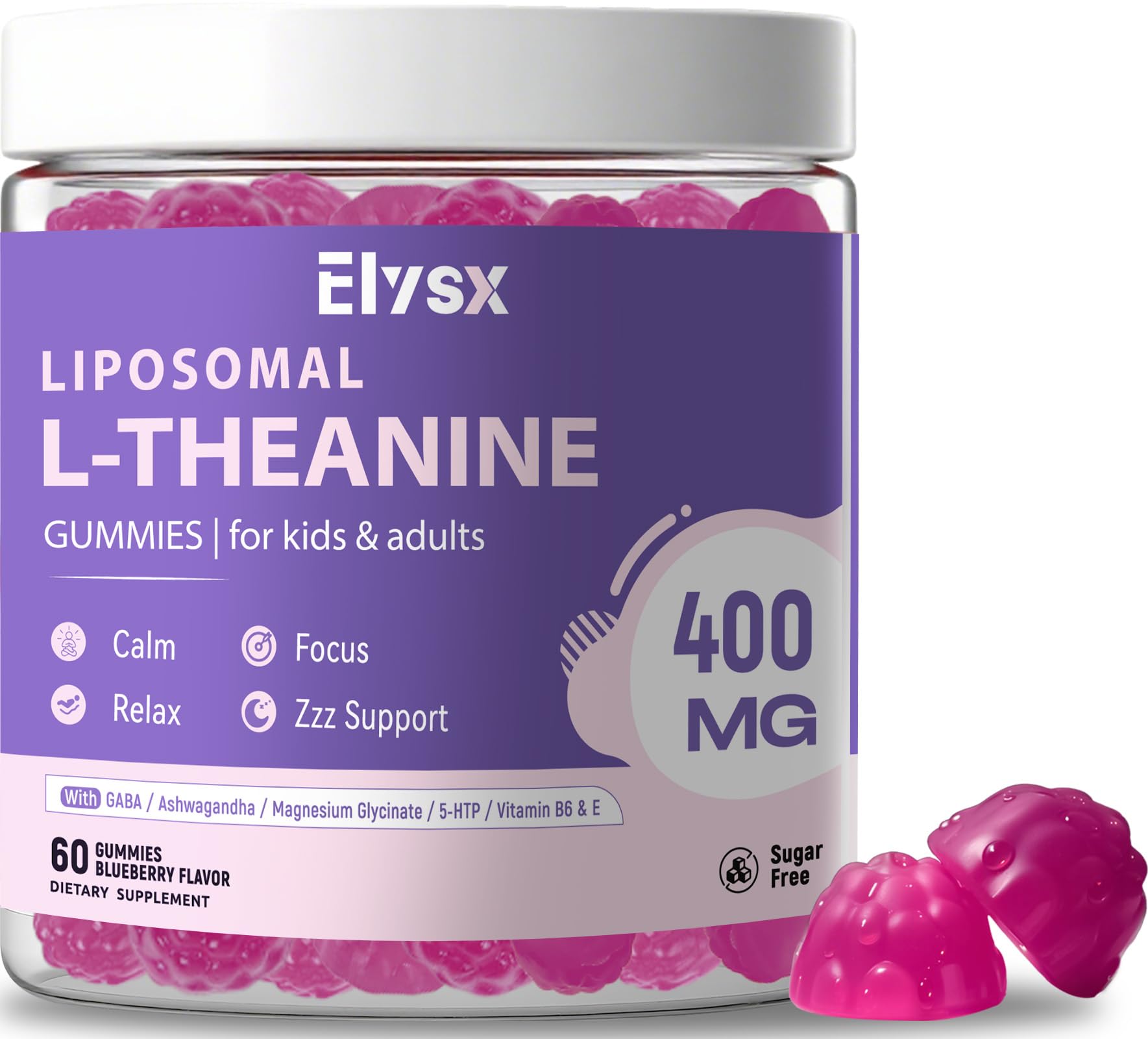 Gommes Elysx L-Théanine en bouteille pour une prise quotidienne pratique.