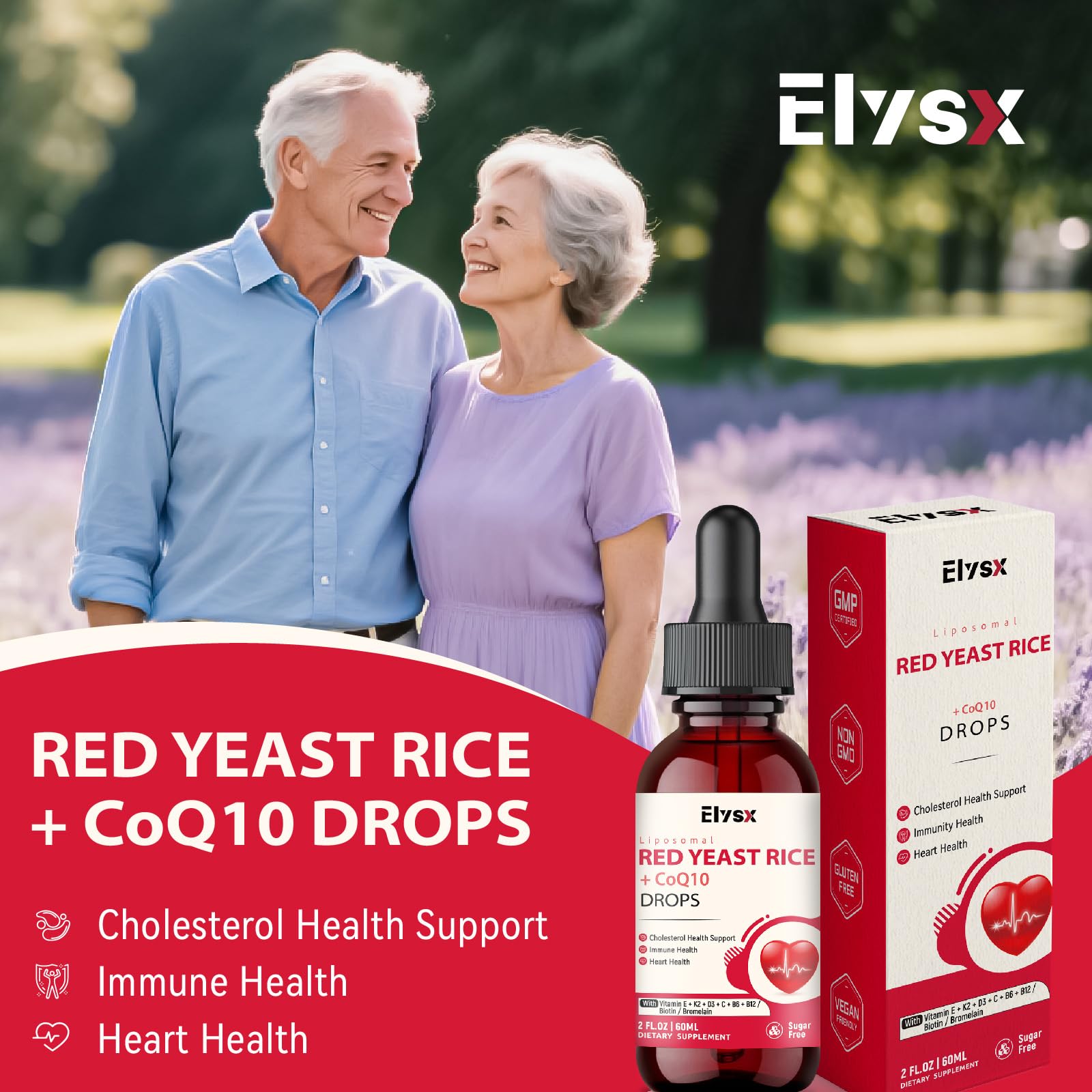 Vitamines liposomales Elysx: D3, K2 et B12 pour énergie et protection.