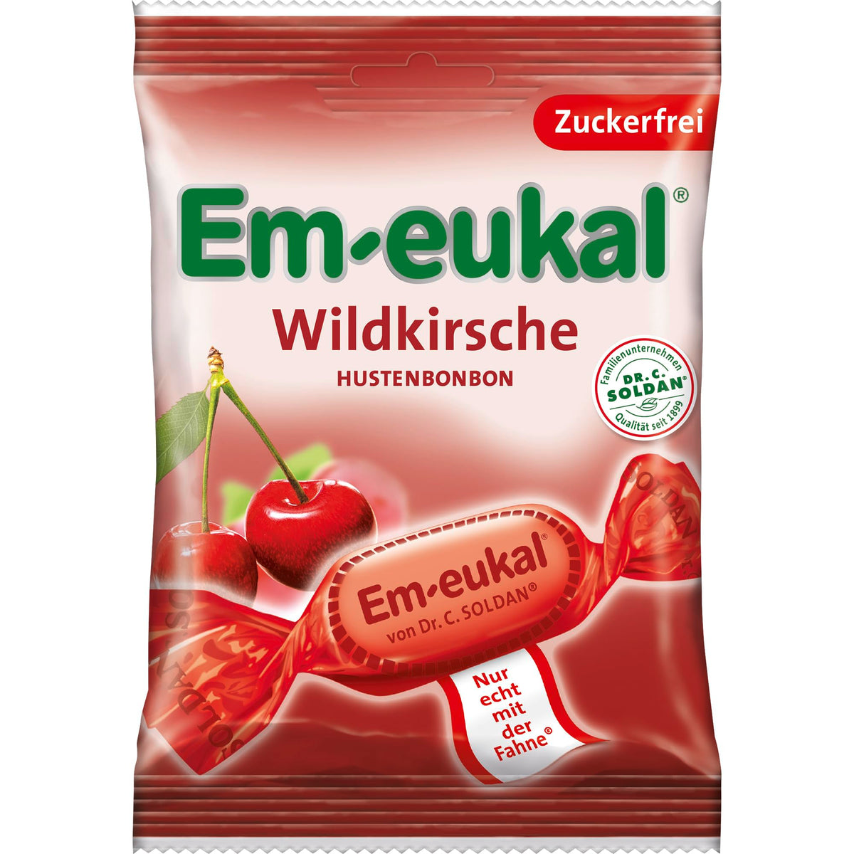 Em-Eukal cerise sauvage sans sucre — emballage pratique pour emporter.