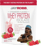 JAYROBB Whey Protein Fraise dans l'emballage, source pratique de protéines.