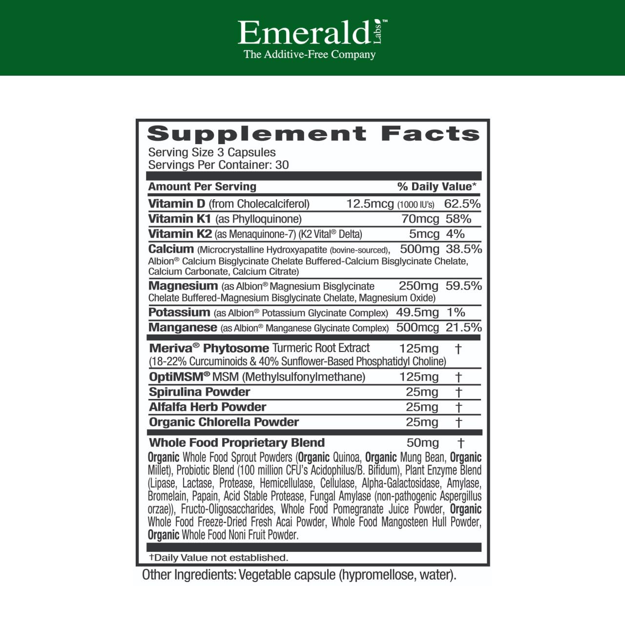 EMERALD LABS Osteo Bone Health – capsules végétales prêtes à l'utilisation quotidienne