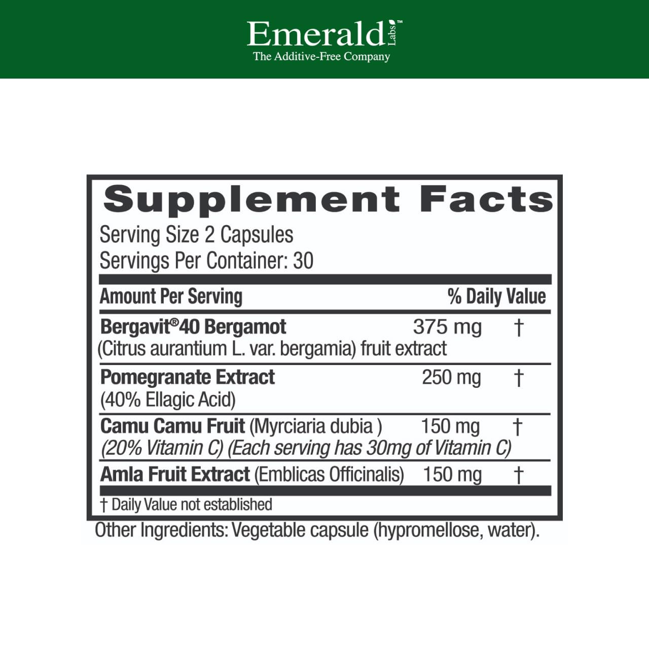 Capsules Bergamot+ d'EMERALD LABS faciles à prendre au quotidien.