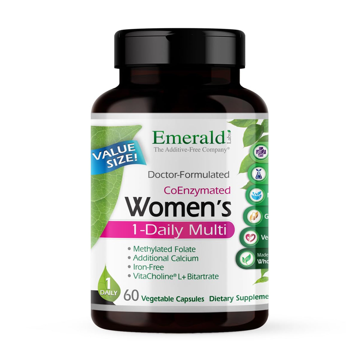 EMERALD LABS : bouteille de multivitamine féminine, facile à intégrer à la routine.