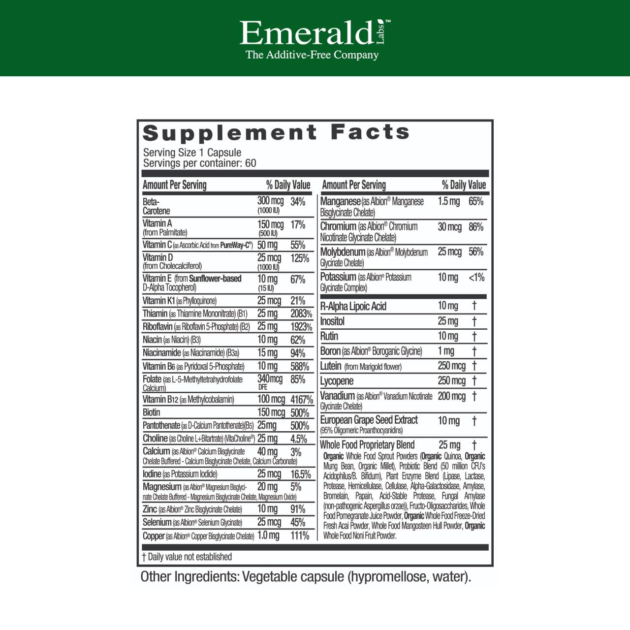 EMERALD LABS Complete 1-Daily Multi: mélange d'ingrédients essentiels pour la vitalité