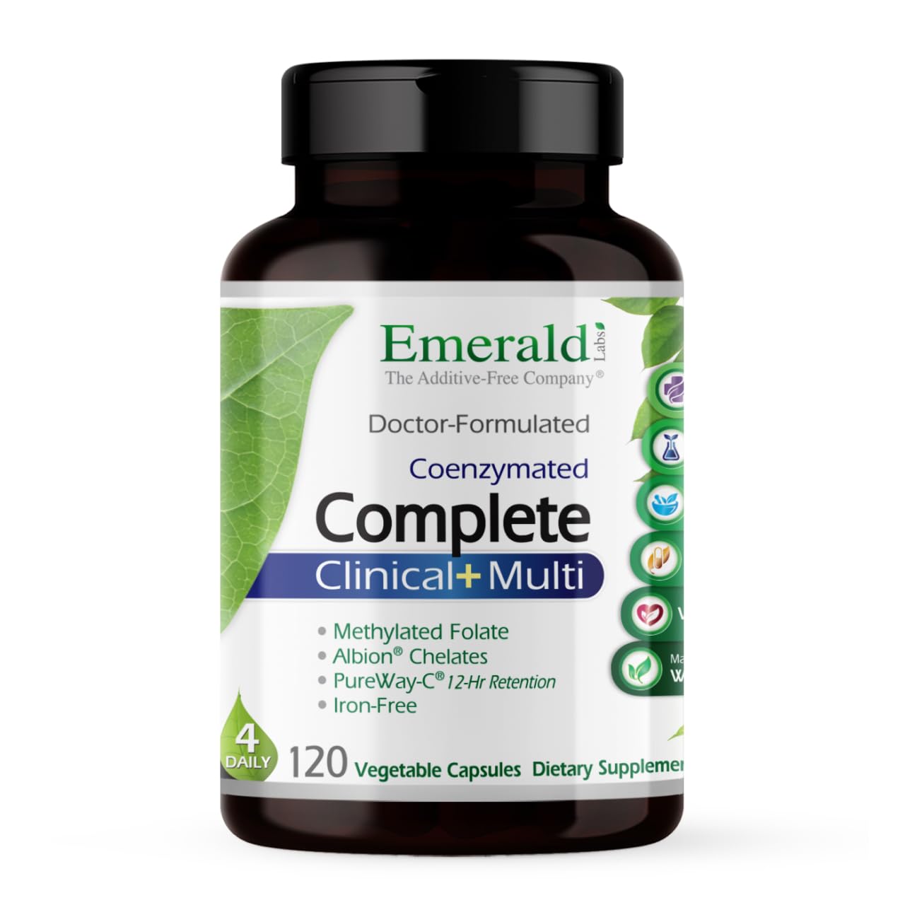 EMERALD LABS Multivitamine Clinique Complet – bouteille de capsules végétales pour le soutien nutritionnel quotidien.